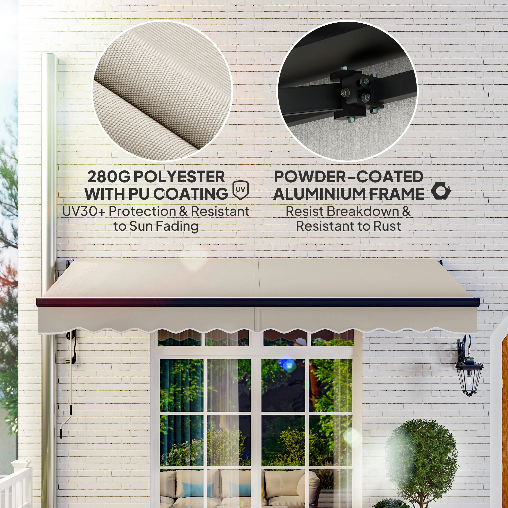 3.5 x 3m Electric Awning with Remote Controller for  Garden Patio Door Window, Beige - Image 7