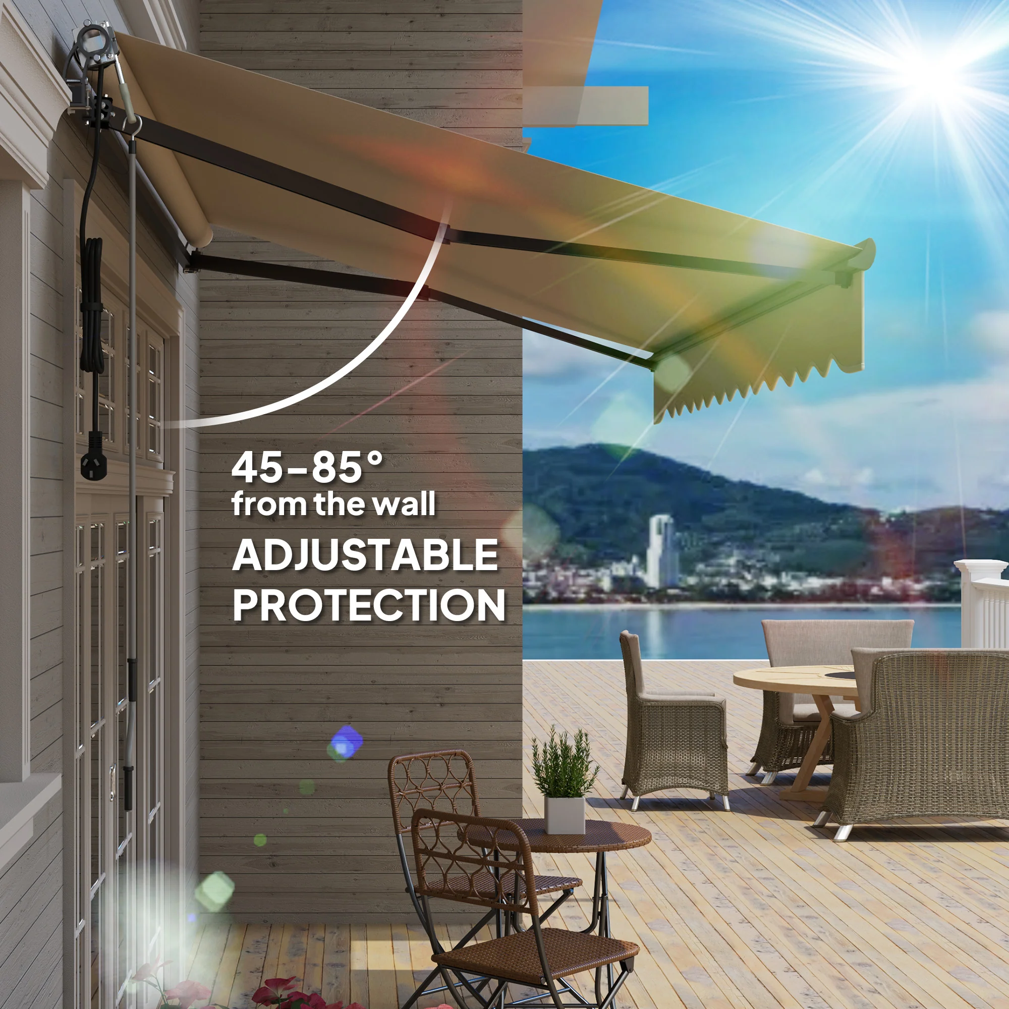 3.5 x 3m Electric Awning with Remote Controller for  Garden Patio Door Window, Beige - Image 8