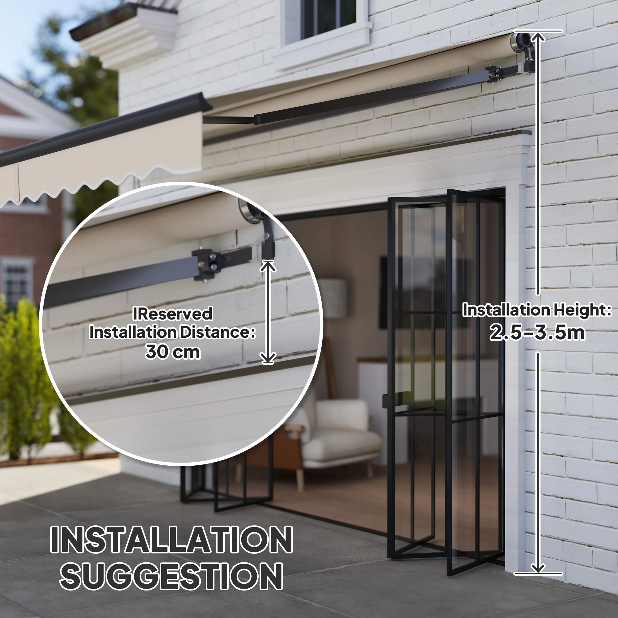 3.5 x 3m Electric Awning with Remote Controller for  Garden Patio Door Window, Beige - Image 9