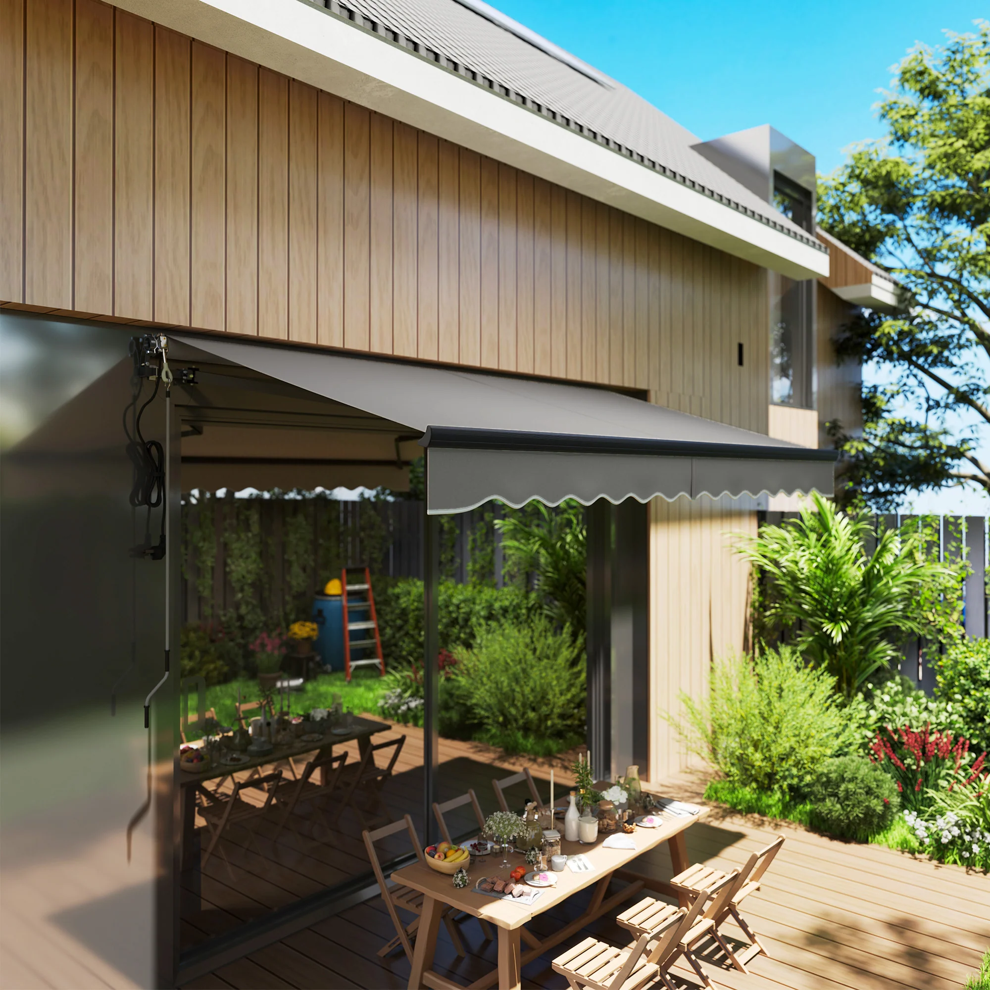 3.5 x 3m Electric Awning with Remote Controller for  Garden Patio Door Window, Dark Grey - Image 3
