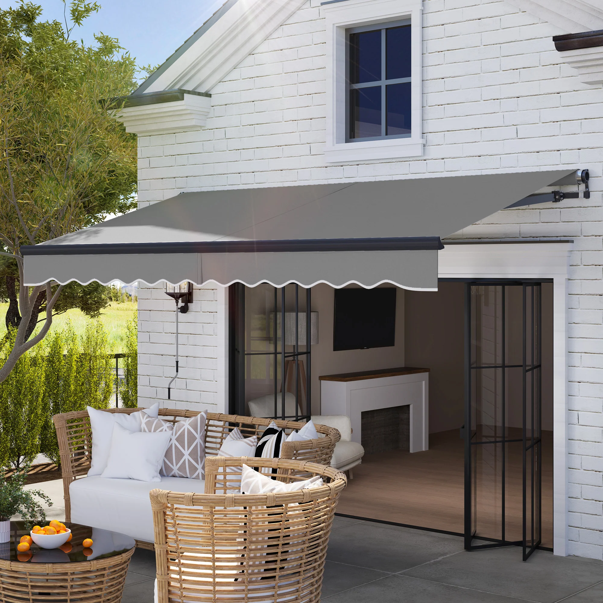 3.5 x 3m Electric Awning with Remote Controller for  Garden Patio Door Window, Dark Grey - Image 4