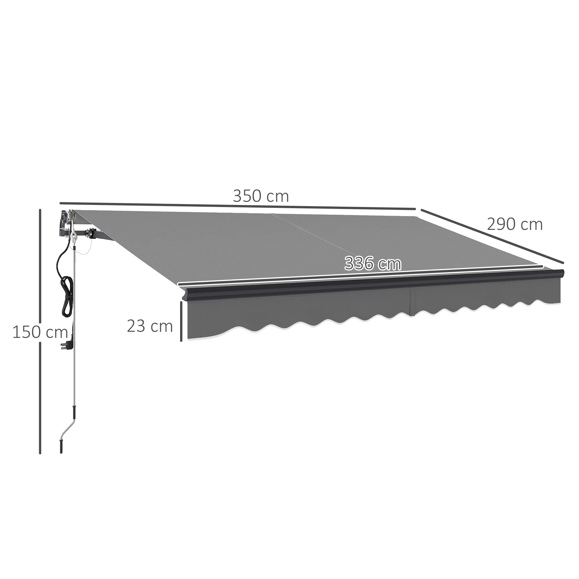 3.5 x 3m Electric Awning with Remote Controller for  Garden Patio Door Window, Dark Grey - Image 5