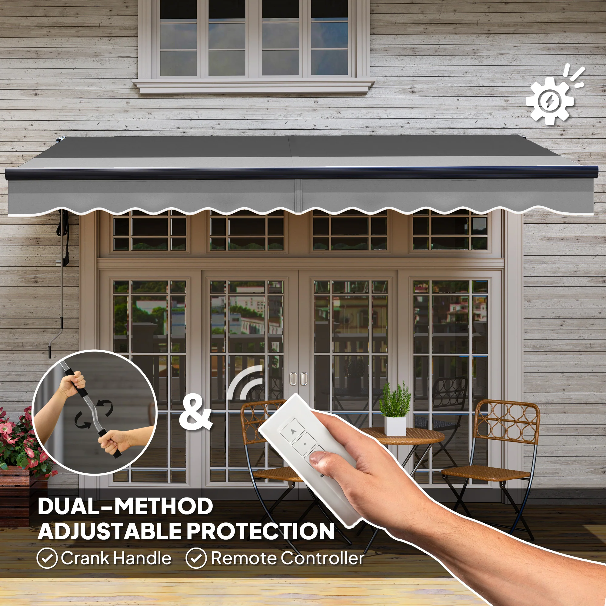 3.5 x 3m Electric Awning with Remote Controller for  Garden Patio Door Window, Dark Grey - Image 6