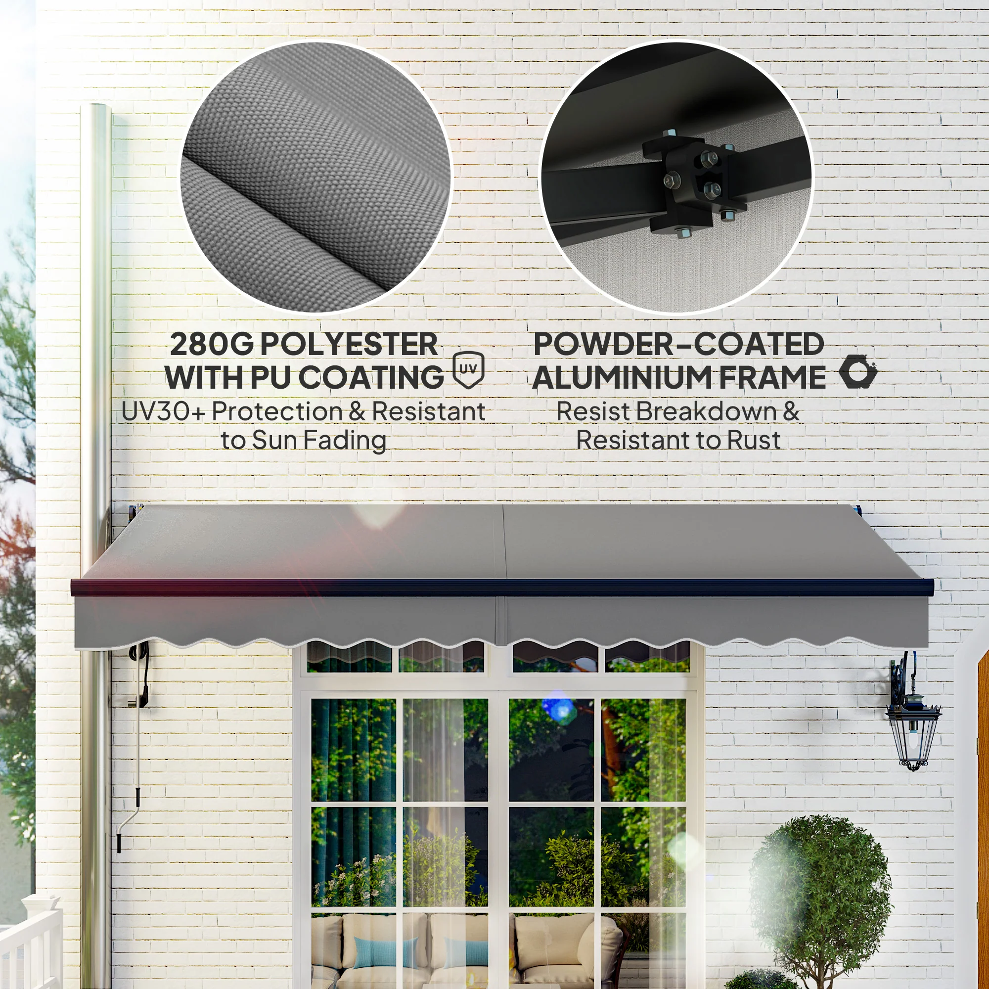 3.5 x 3m Electric Awning with Remote Controller for  Garden Patio Door Window, Dark Grey - Image 7