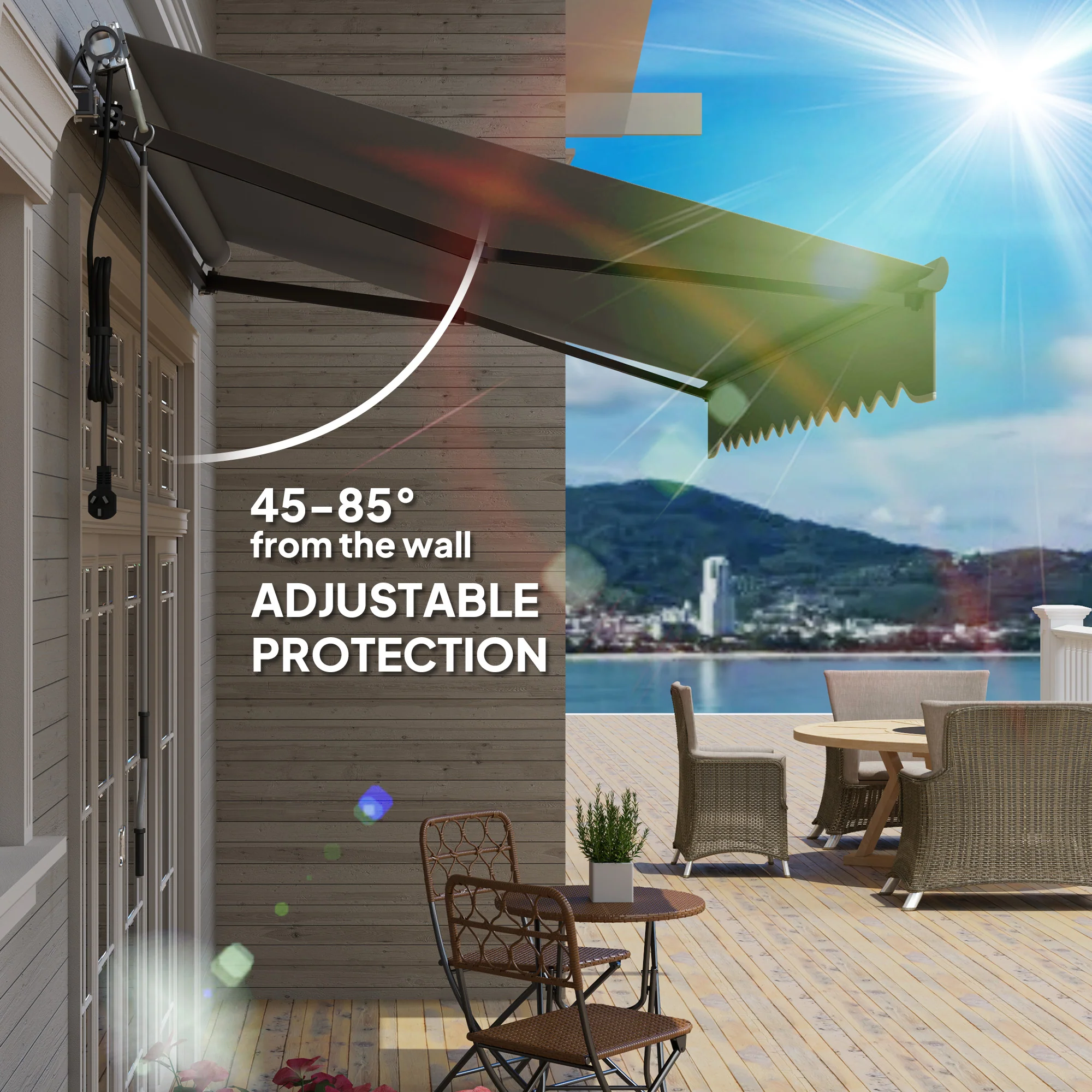 3.5 x 3m Electric Awning with Remote Controller for  Garden Patio Door Window, Dark Grey - Image 8