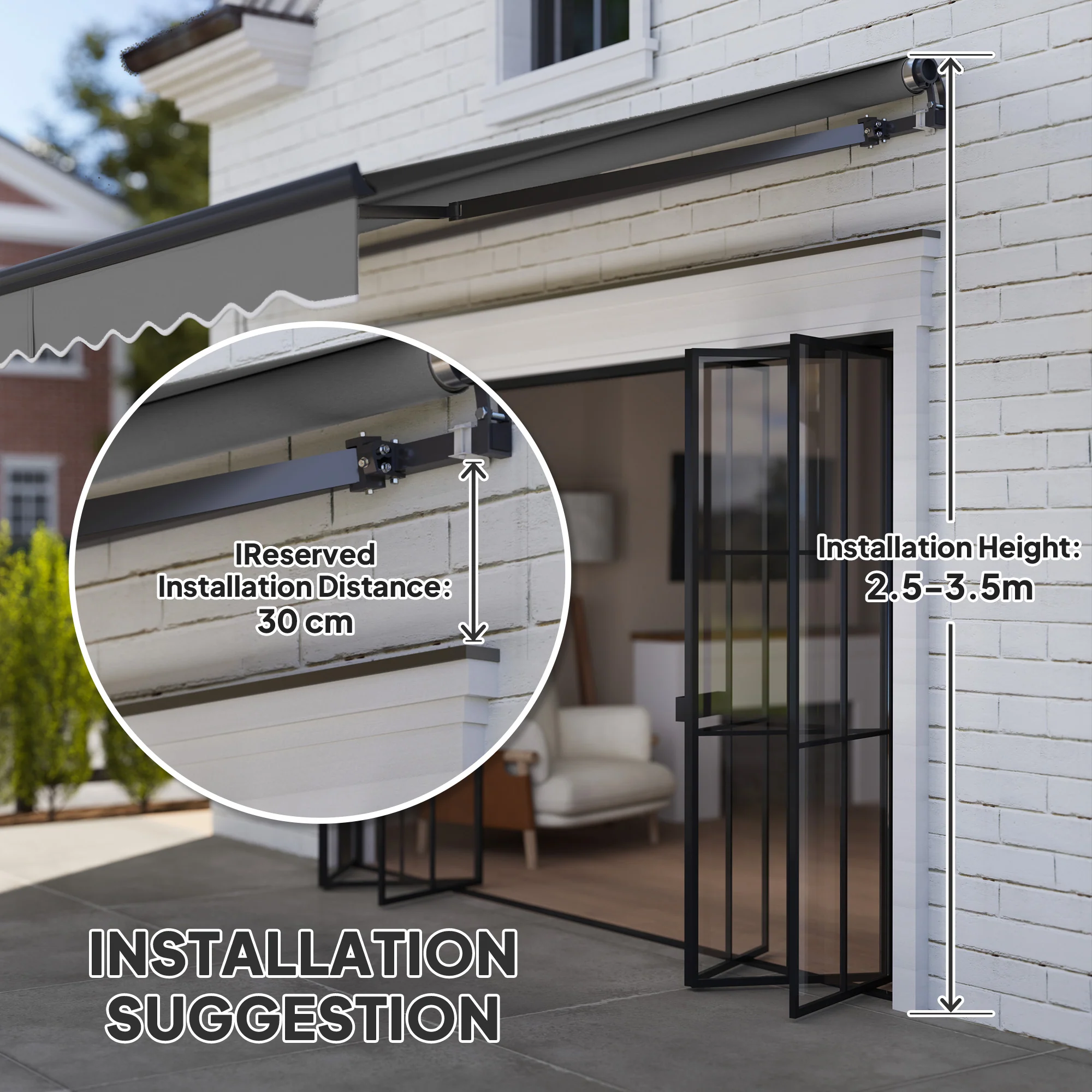 3.5 x 3m Electric Awning with Remote Controller for  Garden Patio Door Window, Dark Grey - Image 9