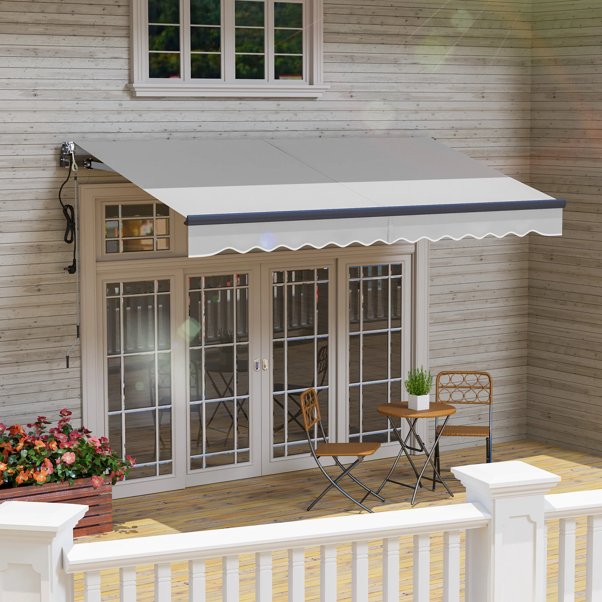 3.5 x 3m Electric Awning with Remote Controller for  Garden Patio Door Window, Light Grey - Image 10