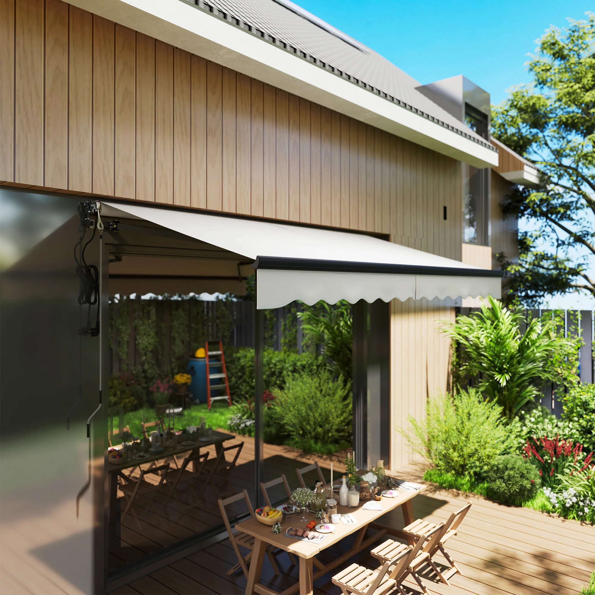 3.5 x 3m Electric Awning with Remote Controller for  Garden Patio Door Window, Light Grey - Image 3