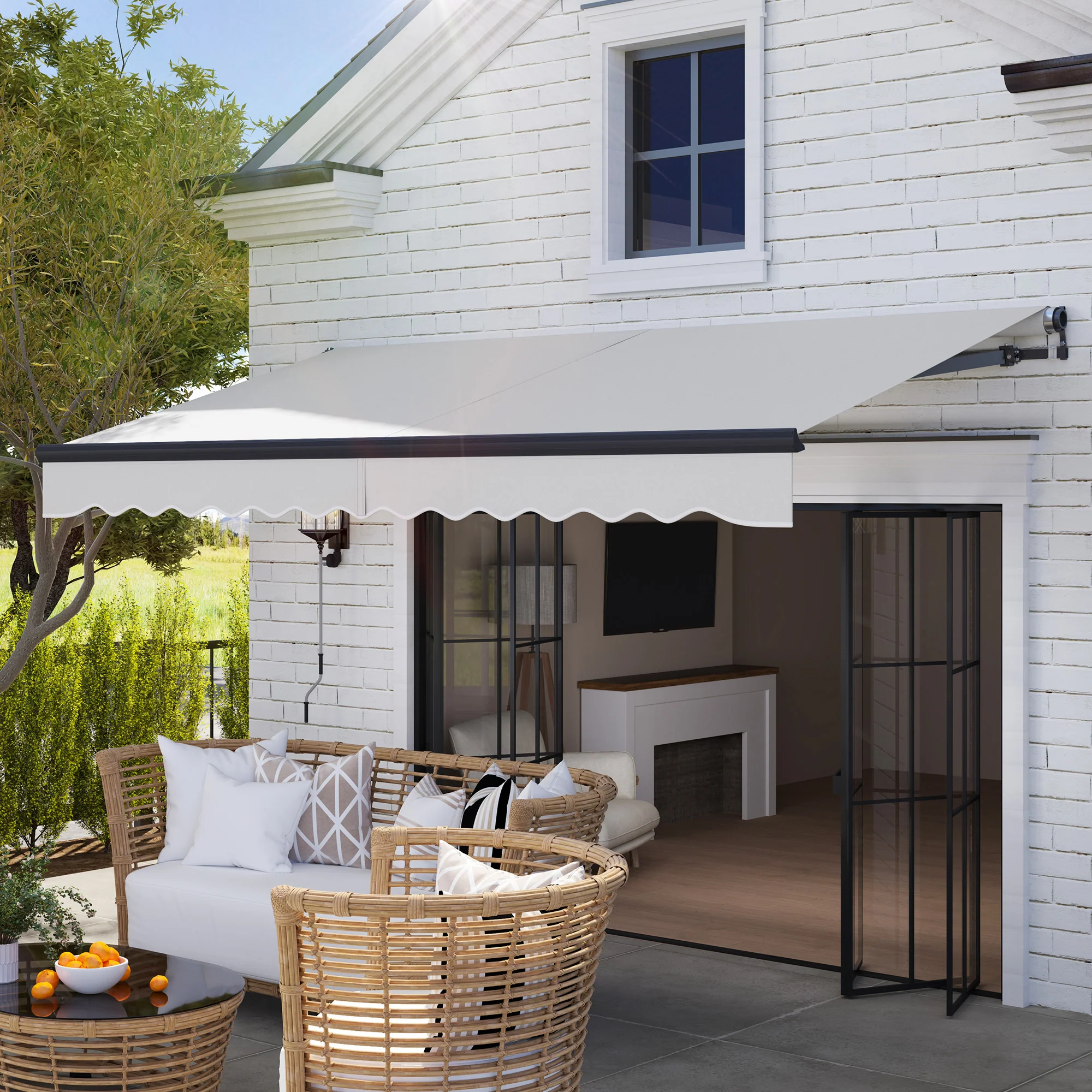 3.5 x 3m Electric Awning with Remote Controller for  Garden Patio Door Window, Light Grey - Image 4