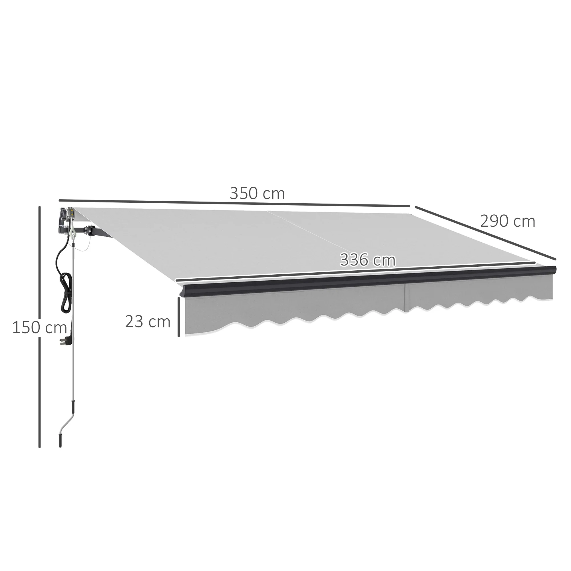 3.5 x 3m Electric Awning with Remote Controller for  Garden Patio Door Window, Light Grey - Image 5