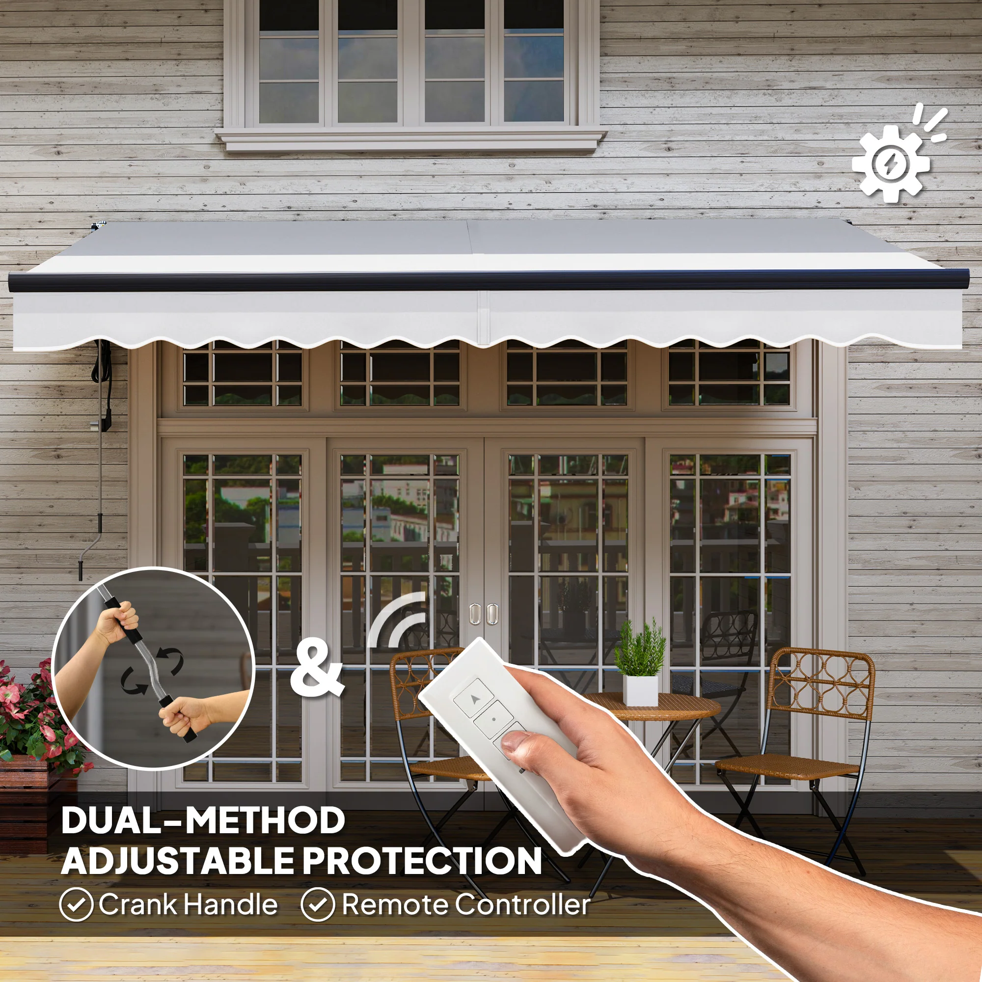 3.5 x 3m Electric Awning with Remote Controller for  Garden Patio Door Window, Light Grey - Image 6