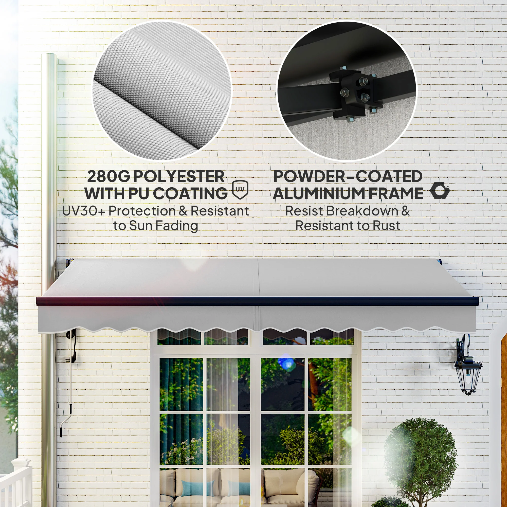 3.5 x 3m Electric Awning with Remote Controller for  Garden Patio Door Window, Light Grey - Image 7