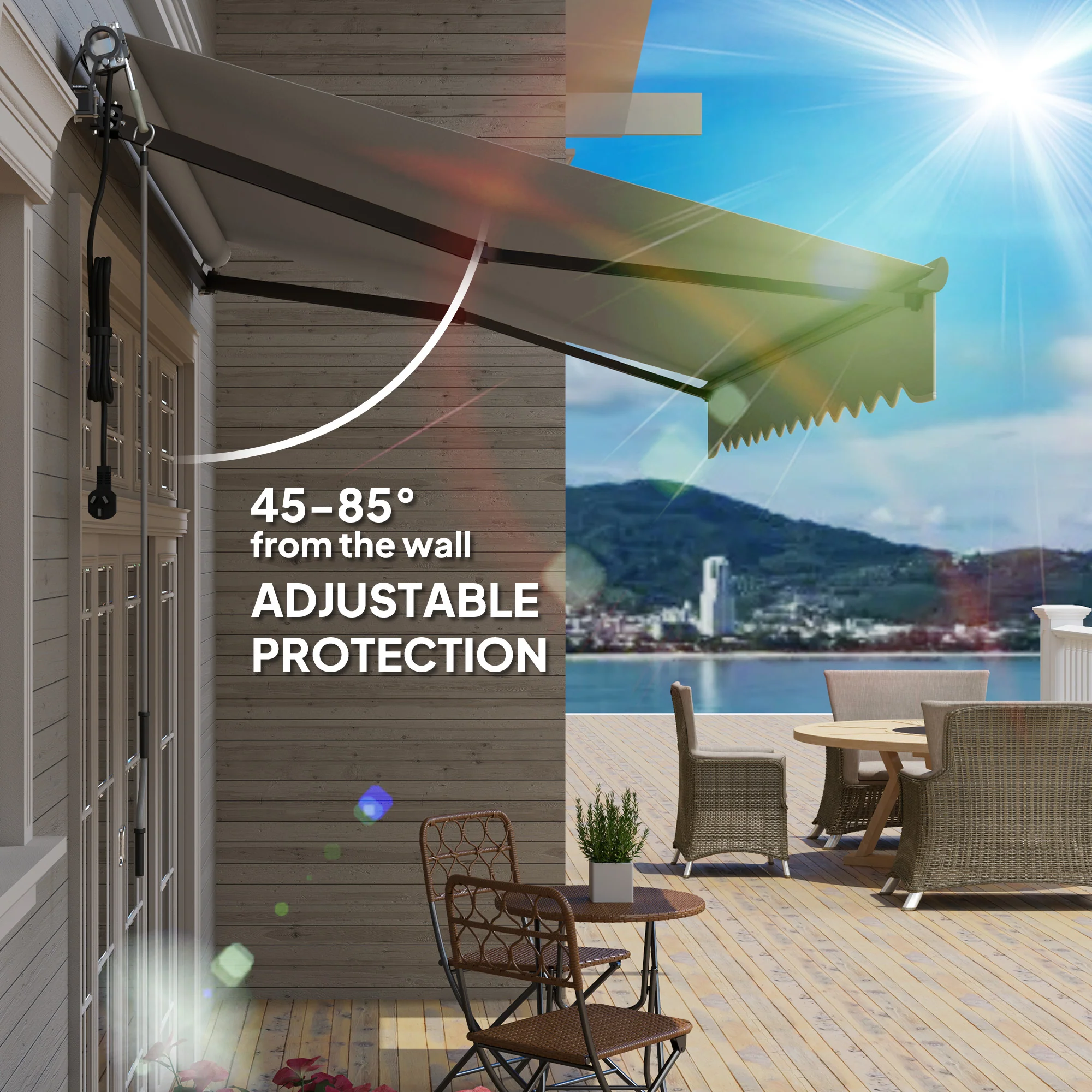 3.5 x 3m Electric Awning with Remote Controller for  Garden Patio Door Window, Light Grey - Image 8