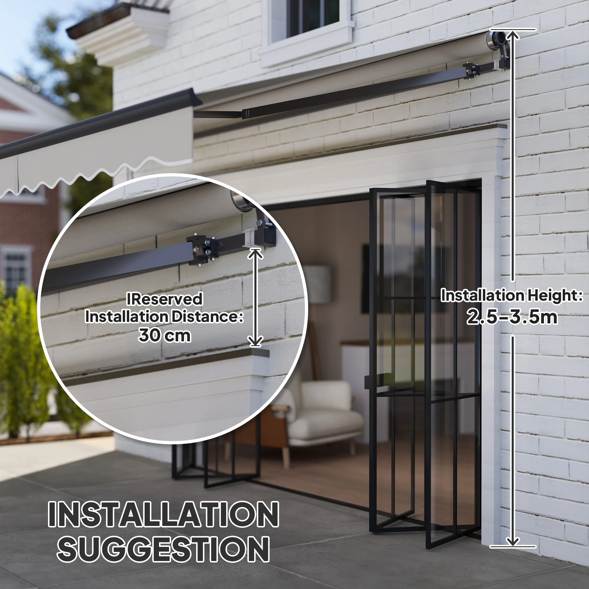 3.5 x 3m Electric Awning with Remote Controller for  Garden Patio Door Window, Light Grey - Image 9