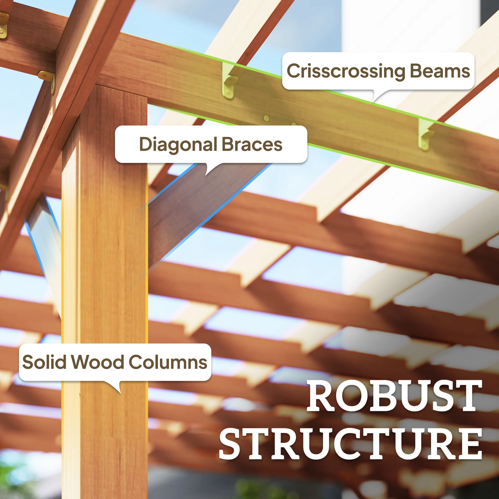 Wooden Garden Oasis Pergola with Crisscross Beams and Sturdy Columns - Image 6