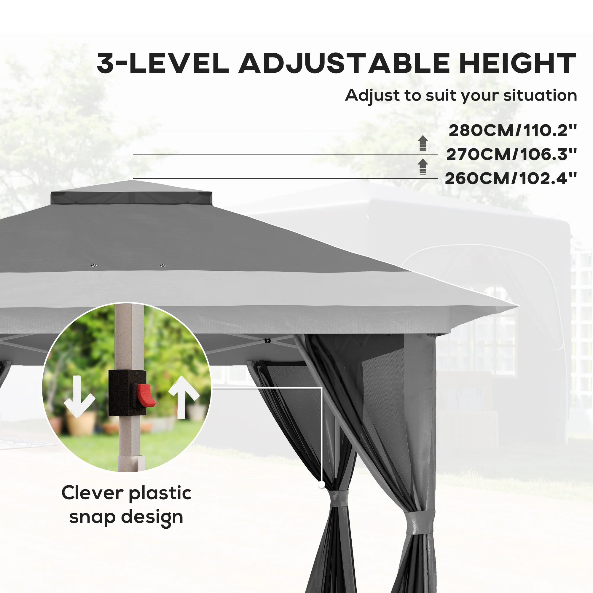 3.6 x 3.6m Pop Up Gazebo with Mesh Sides, Wheeled Carry Bag and Sand Bags, Dark Grey - Image 7