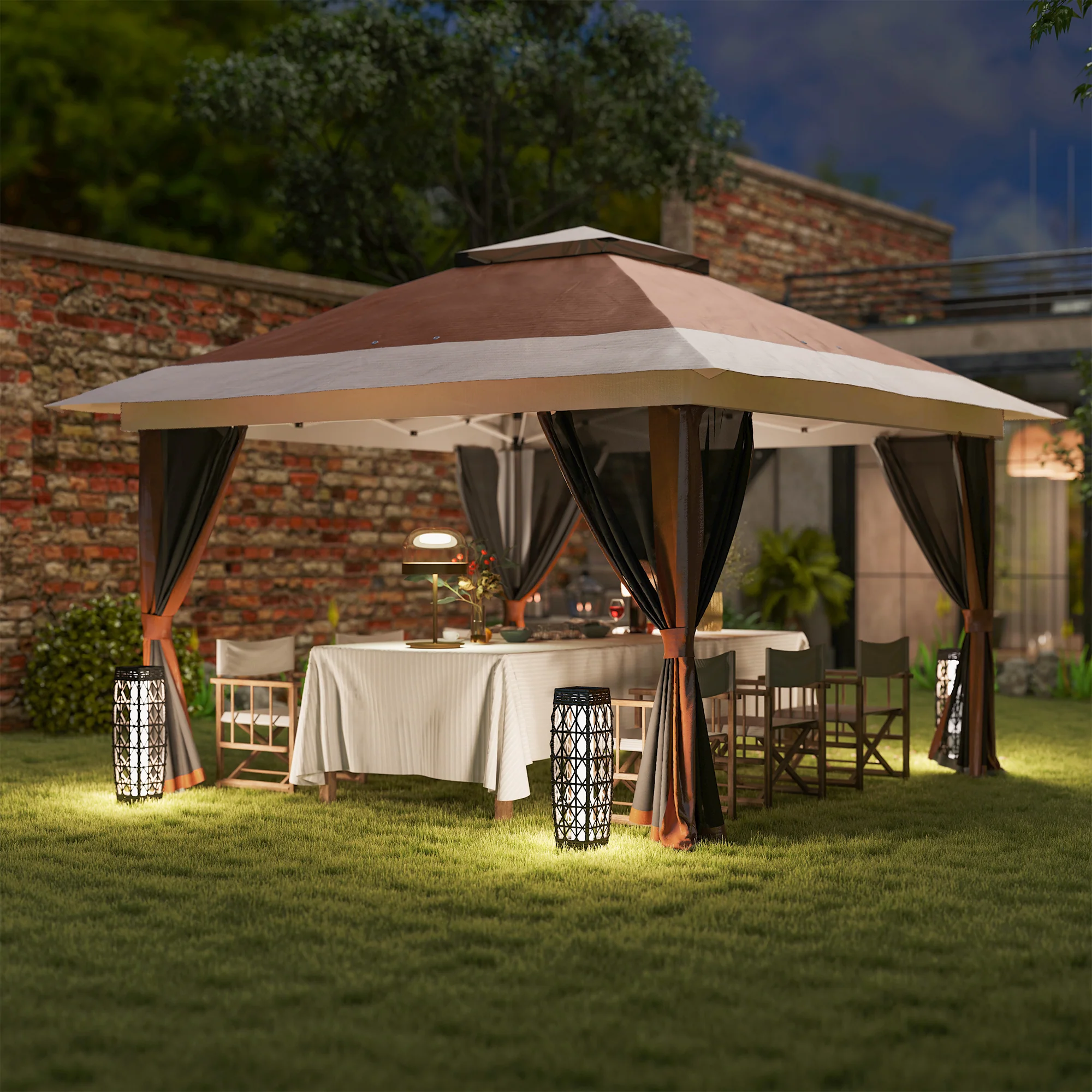 3.6 x 3.6m Pop Up Gazebo with Mesh Sides, Wheeled Carry Bag and Sand Bags, Brown - Image 10