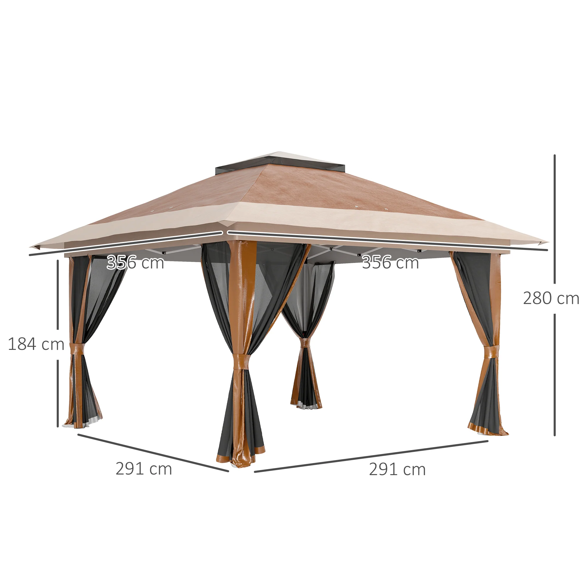 3.6 x 3.6m Pop Up Gazebo with Mesh Sides, Wheeled Carry Bag and Sand Bags, Brown - Image 5