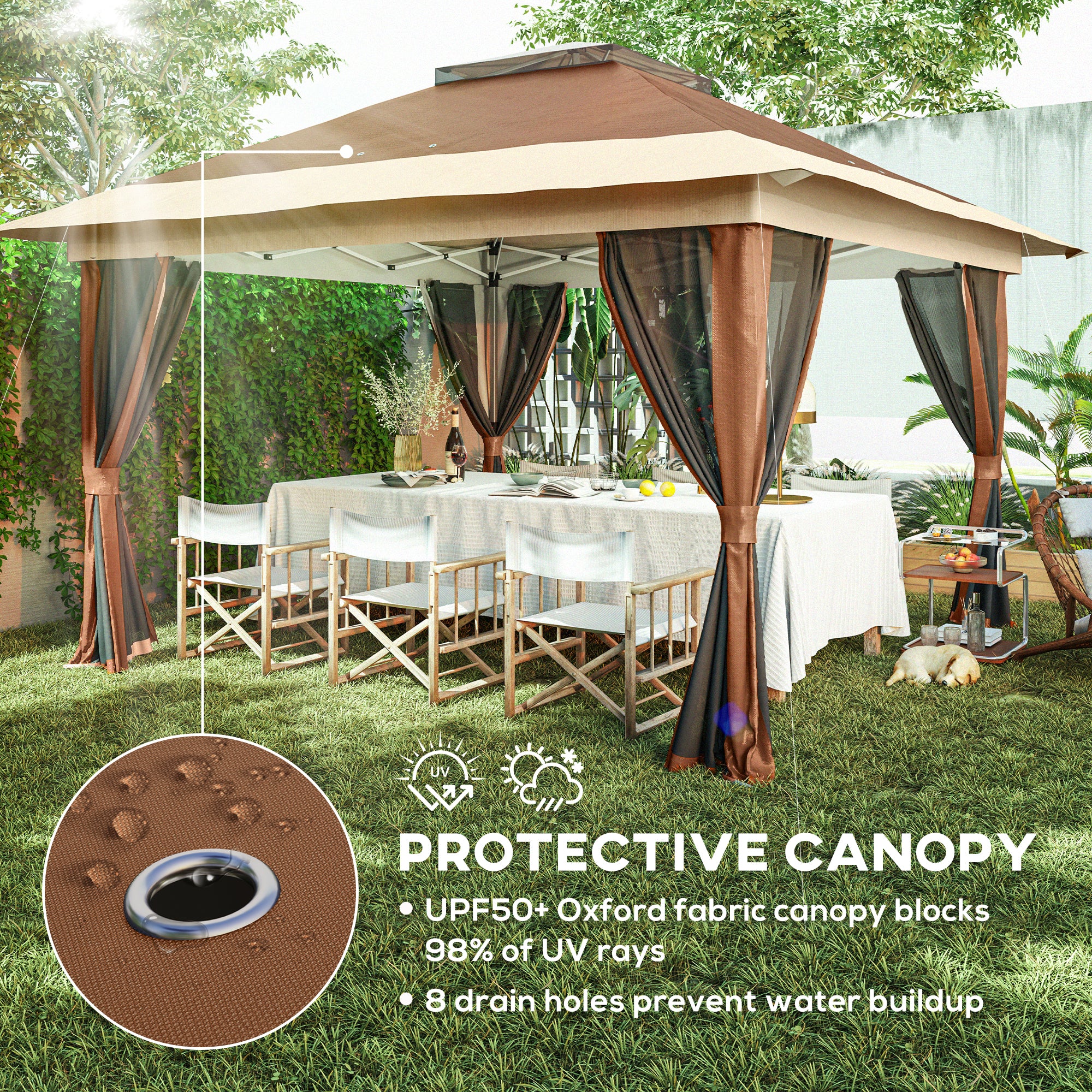 3.6 x 3.6m Pop Up Gazebo with Mesh Sides, Wheeled Carry Bag and Sand Bags, Brown - Image 8