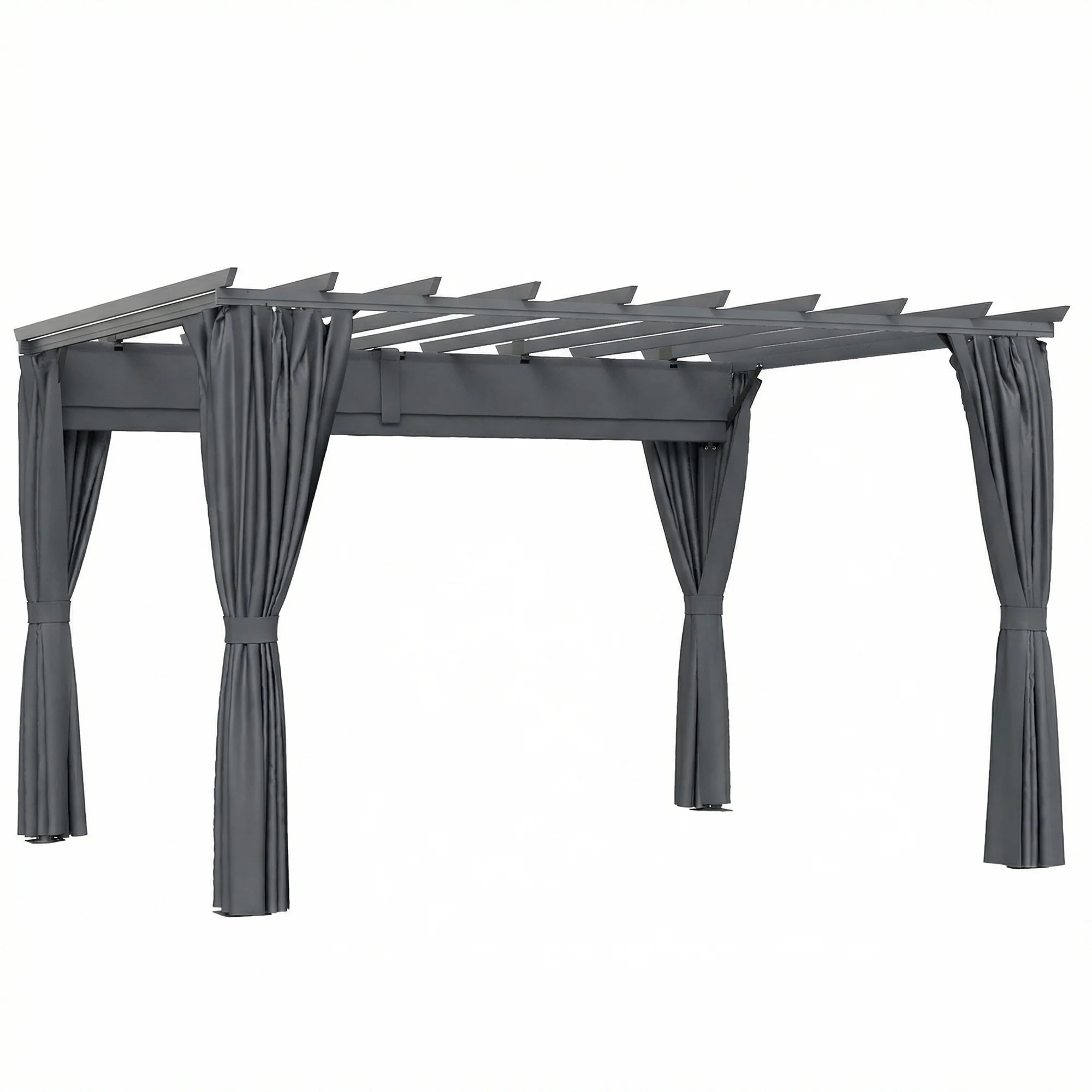3.6 x 3 m Pergola with Retractable Roof and Curtains, Dark Grey - Image 12