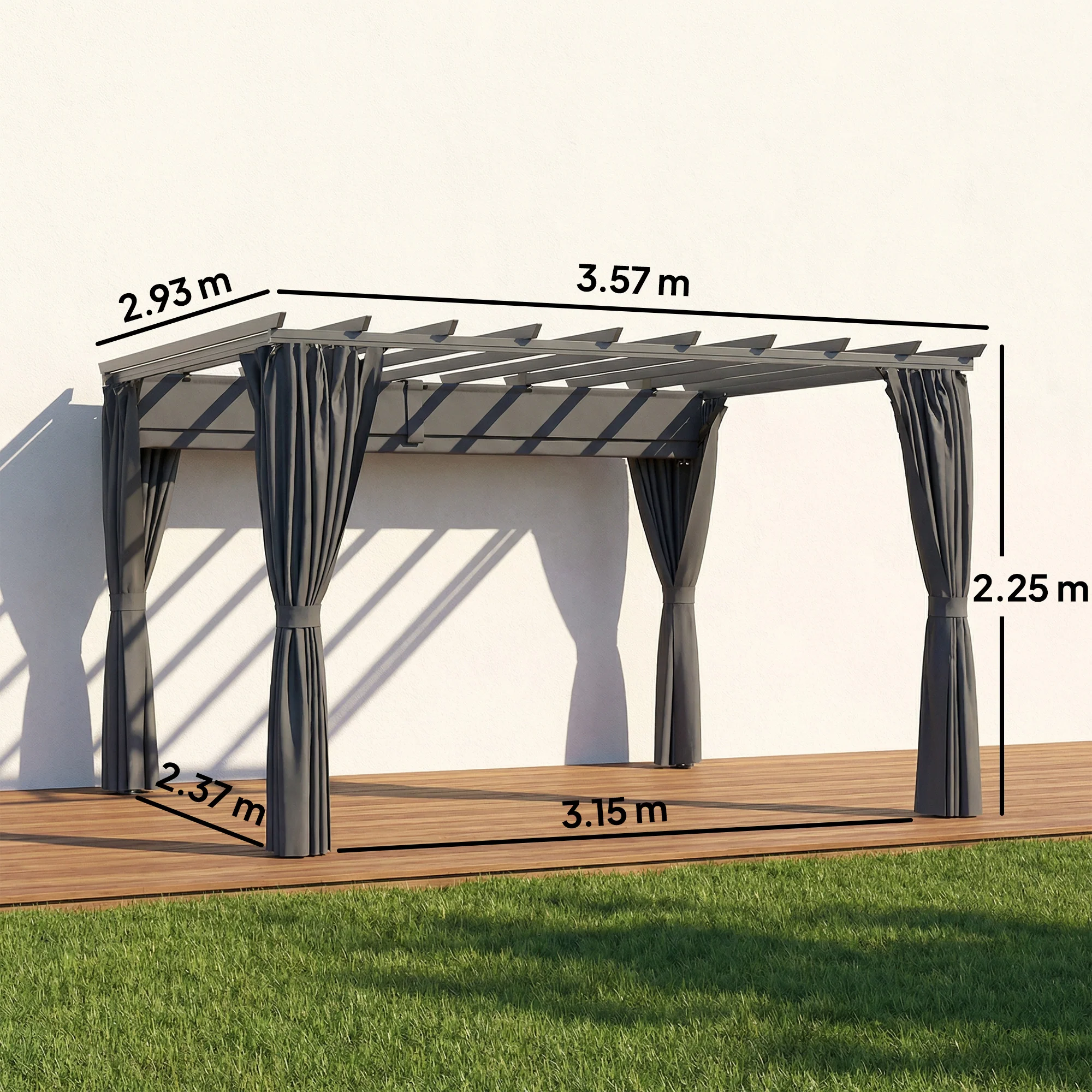 3.6 x 3 m Pergola with Retractable Roof and Curtains, Dark Grey - Image 5