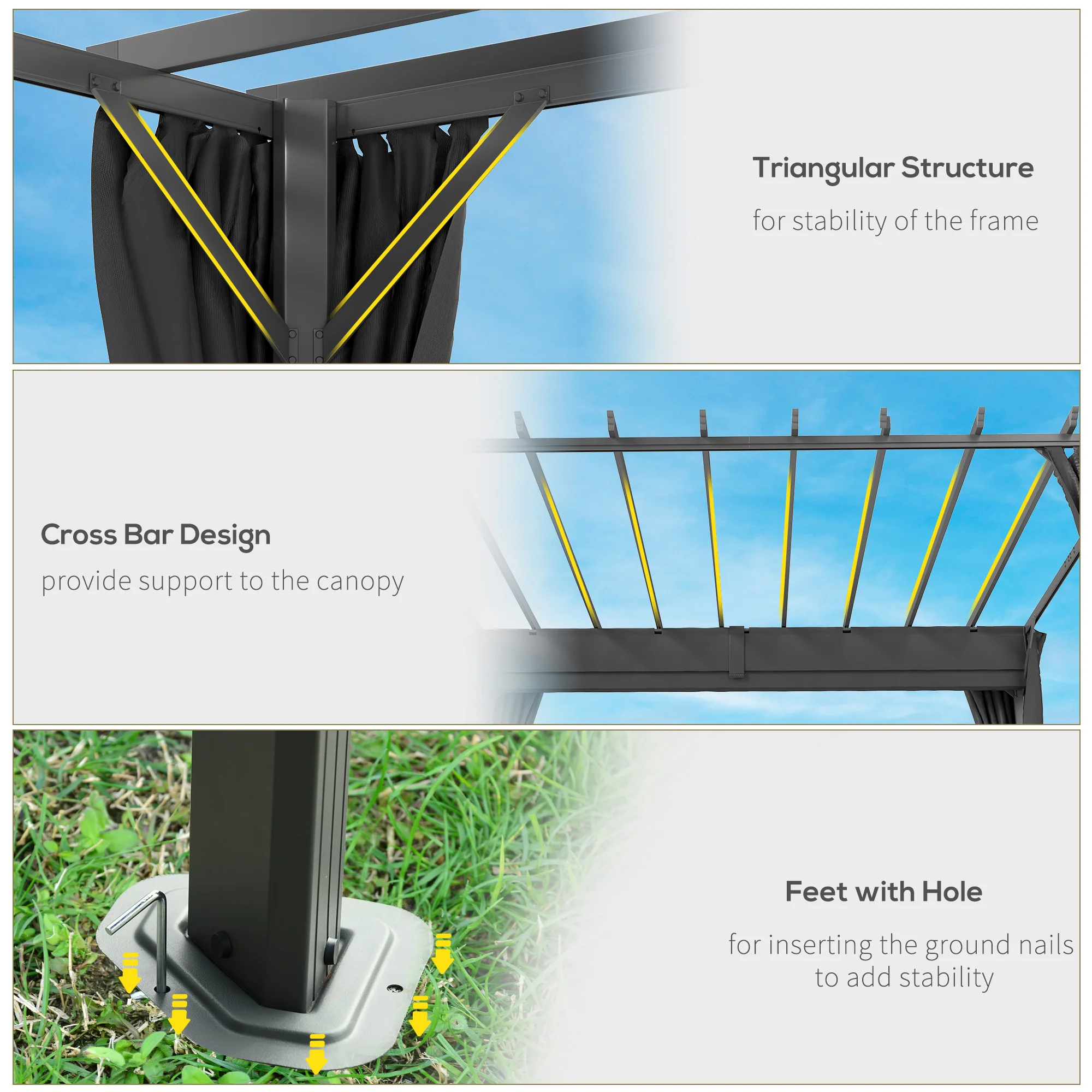 3.6 x 3 m Pergola with Retractable Roof and Curtains, Dark Grey - Image 9
