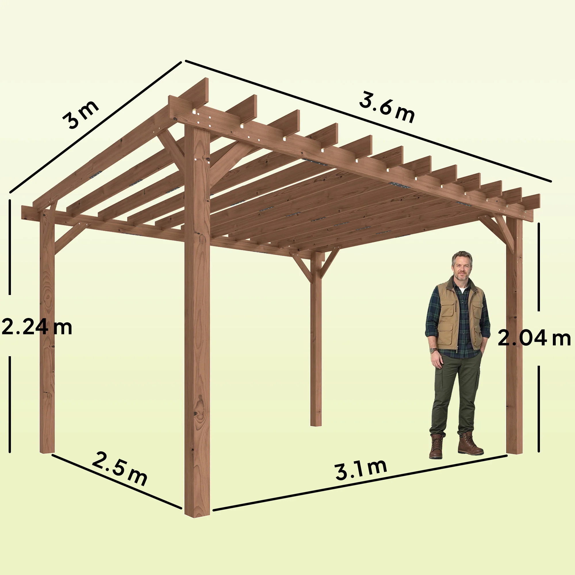 3.6 x 3 m Maple Wood-effect Pergola with Triangle Supports for Climbing Vines - Image 5