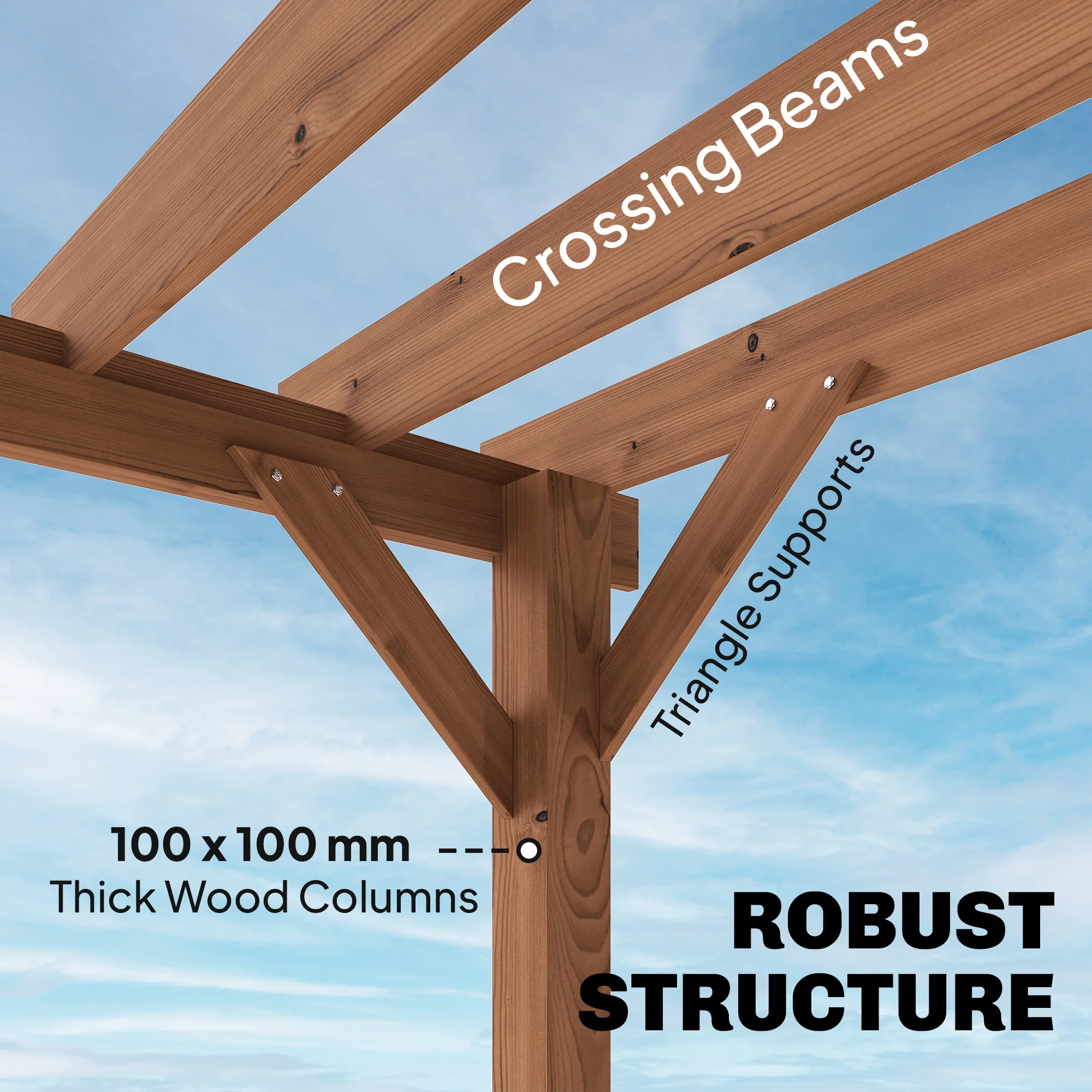 3.6 x 3 m Maple Wood-effect Pergola with Triangle Supports for Climbing Vines - Image 6