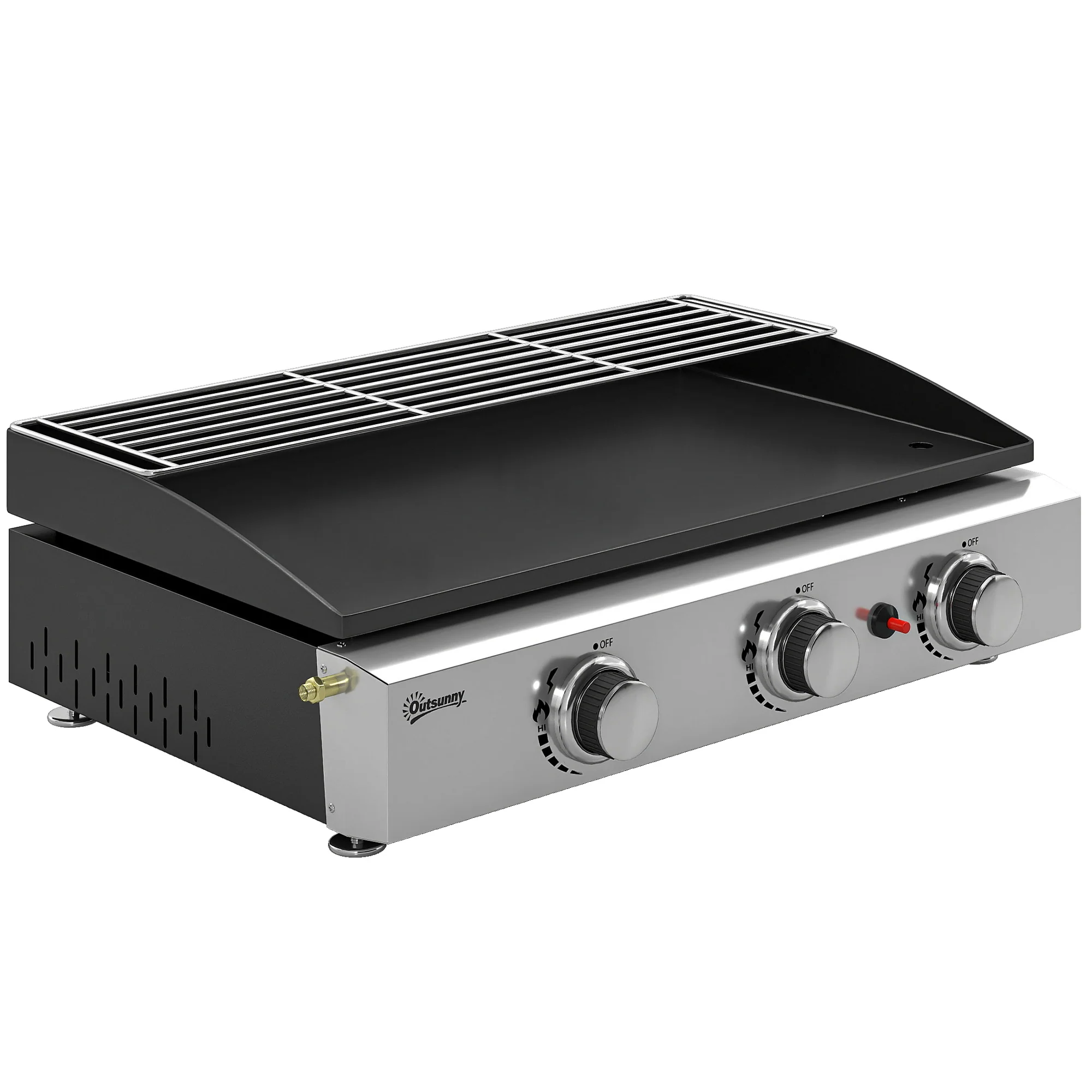 3 Burner Gas Plancha Grill with Warming Rack, 7.5 kW, Black - Image 12
