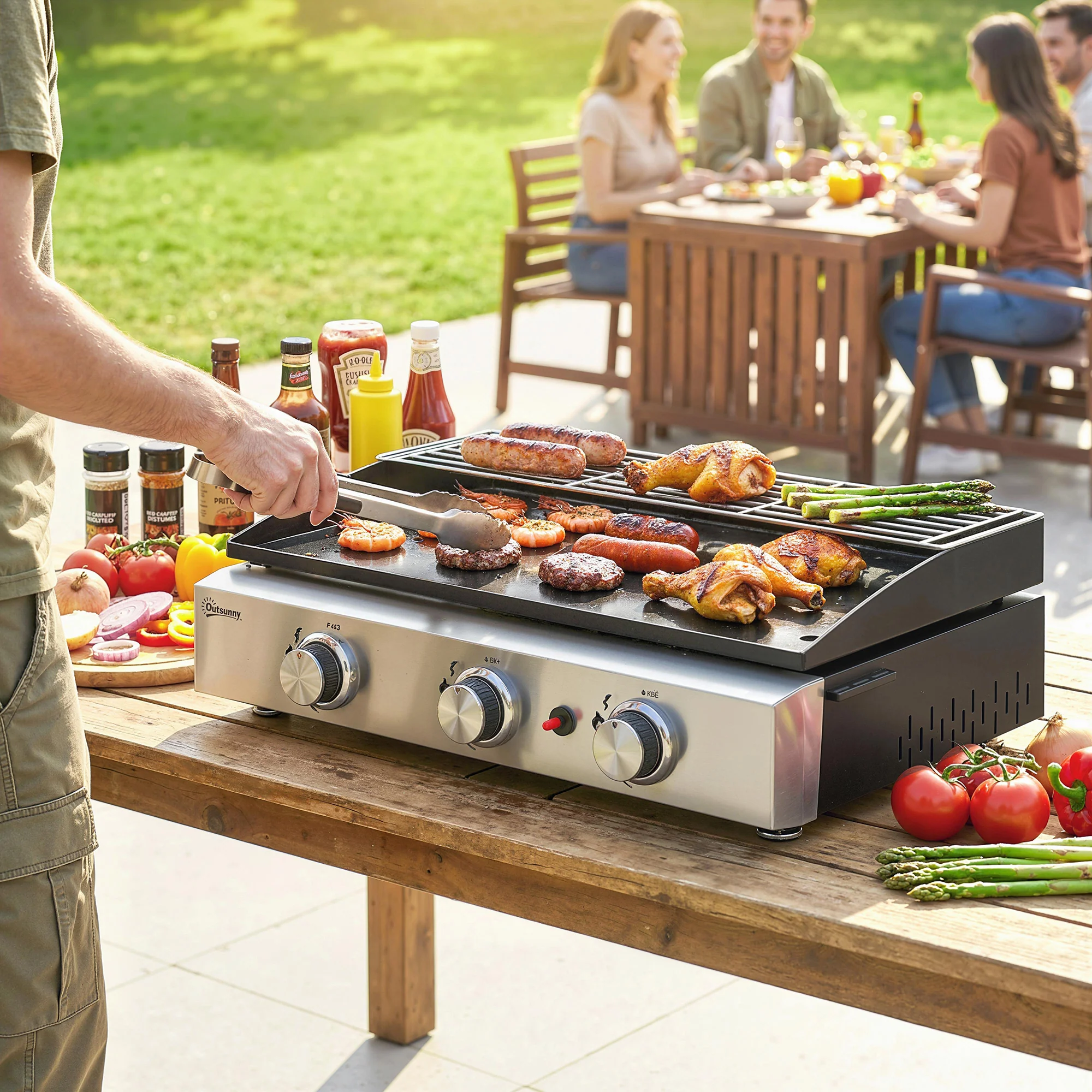 3 Burner Gas Plancha Grill with Warming Rack, 7.5 kW, Black - Image 3