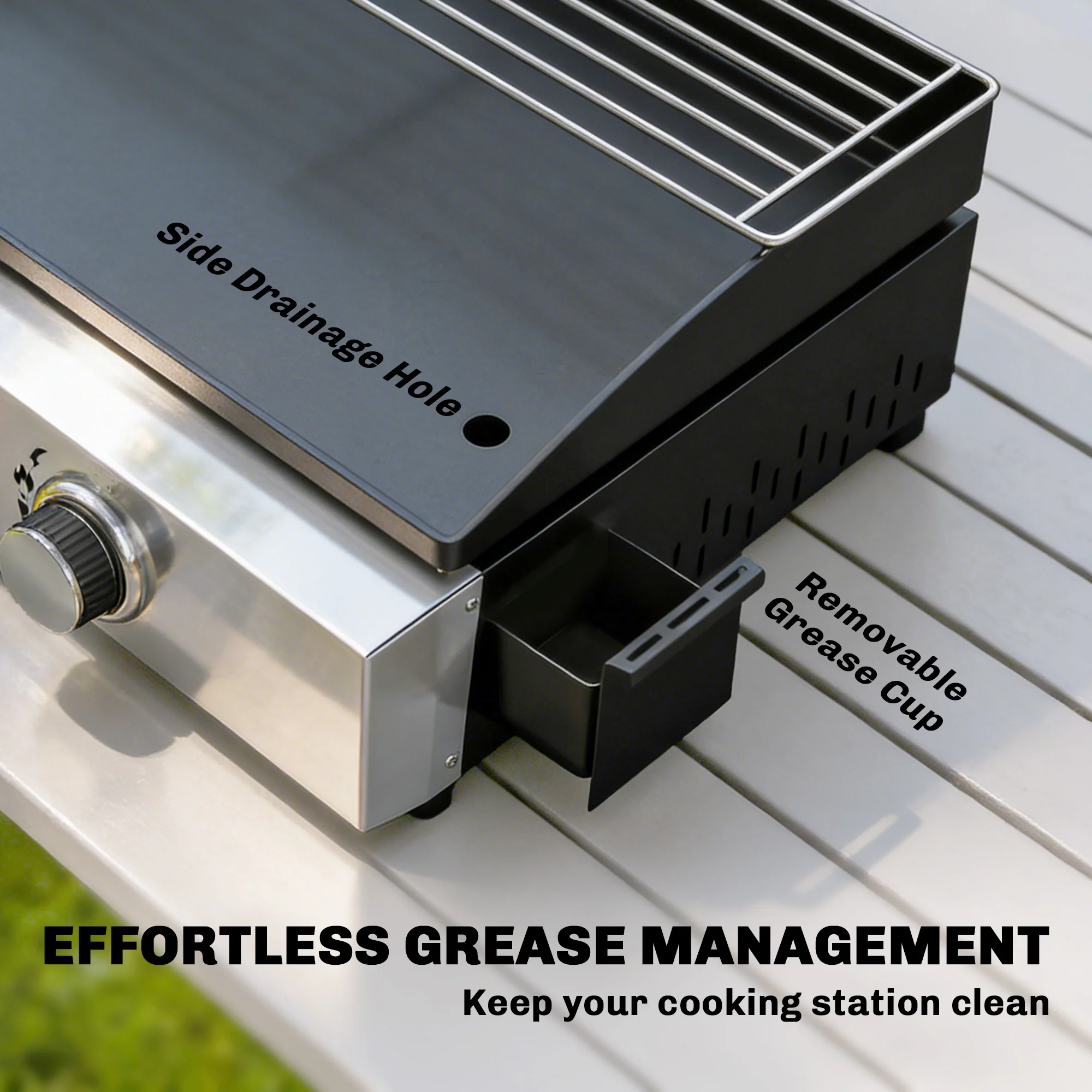 3 Burner Gas Plancha Grill with Warming Rack, 7.5 kW, Black - Image 8