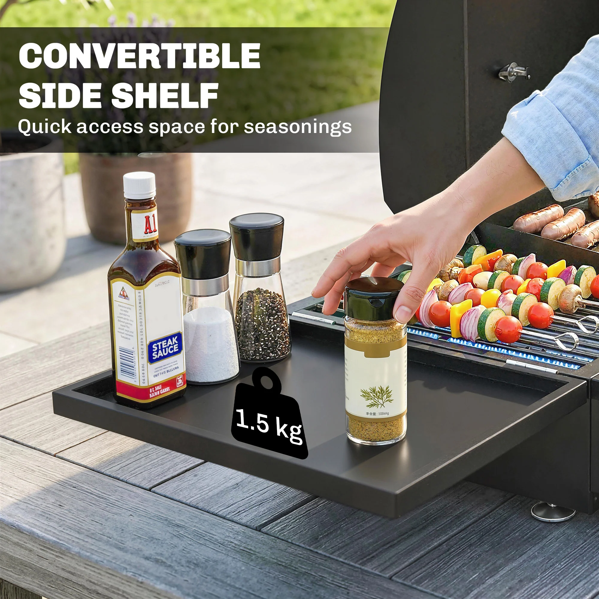 3-Burner Portable Gas Plancha Grill 8.1 kW with Griddle & Side Shelf, Black - Image 9