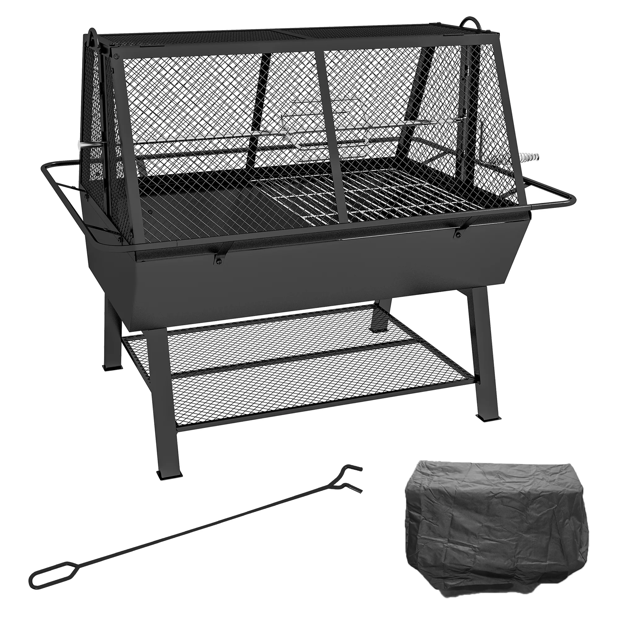 3-in-1 BBQ Grill, Rotisserie Roaster and Fire Pit, with Cover for Picnic Camping - Image 12