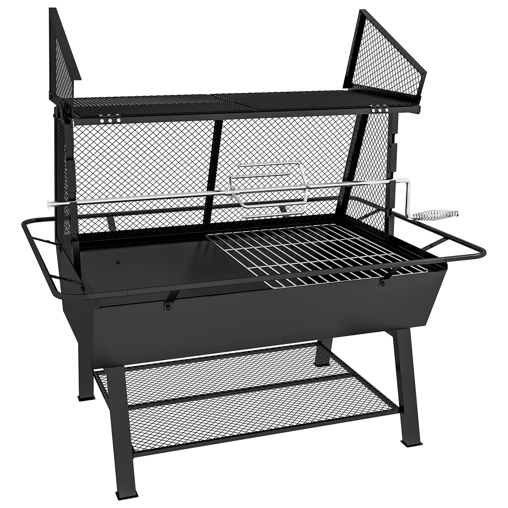 3-in-1 BBQ Grill, Rotisserie Roaster and Fire Pit, with Cover for Picnic Camping - Image 2