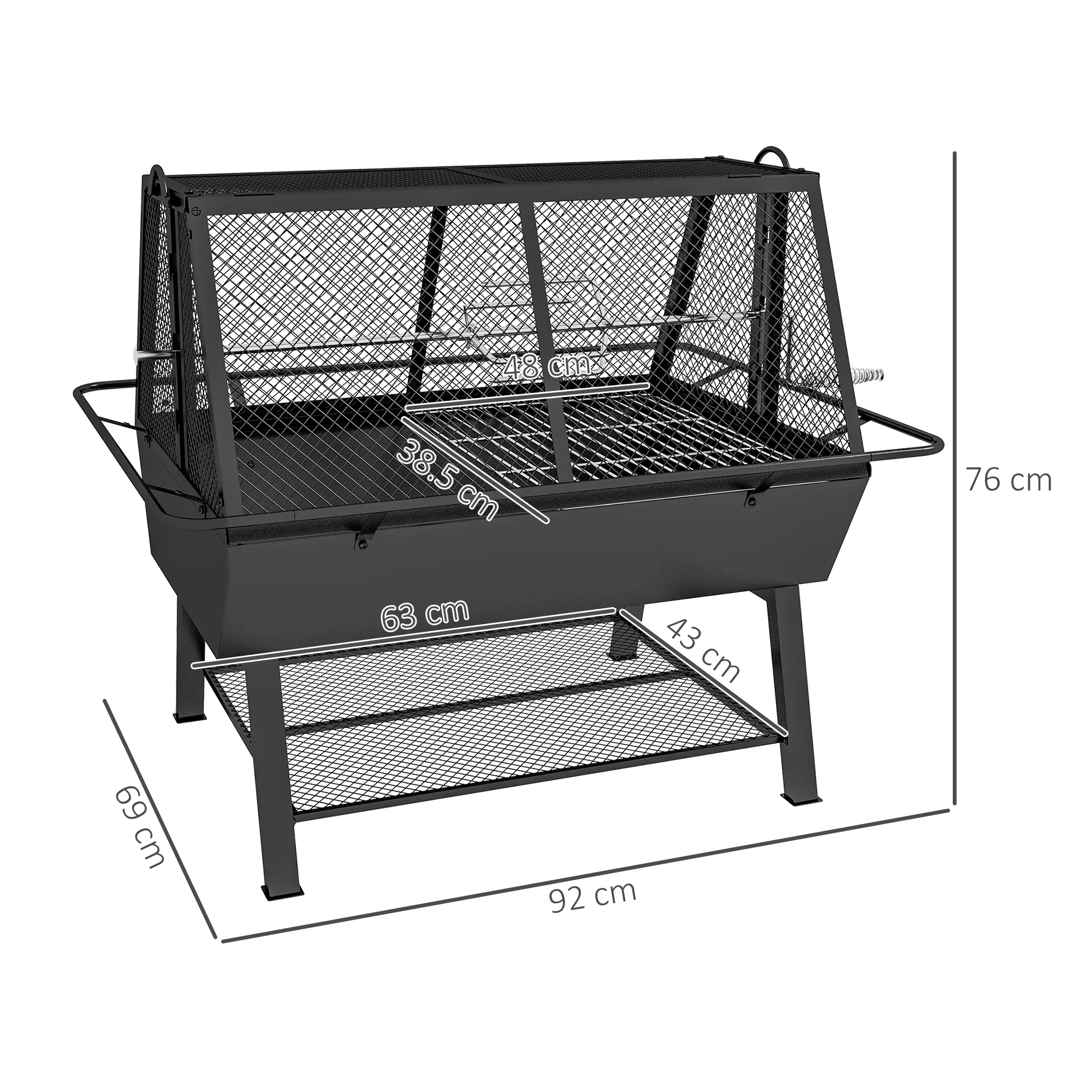 3-in-1 BBQ Grill, Rotisserie Roaster and Fire Pit, with Cover for Picnic Camping - Image 5