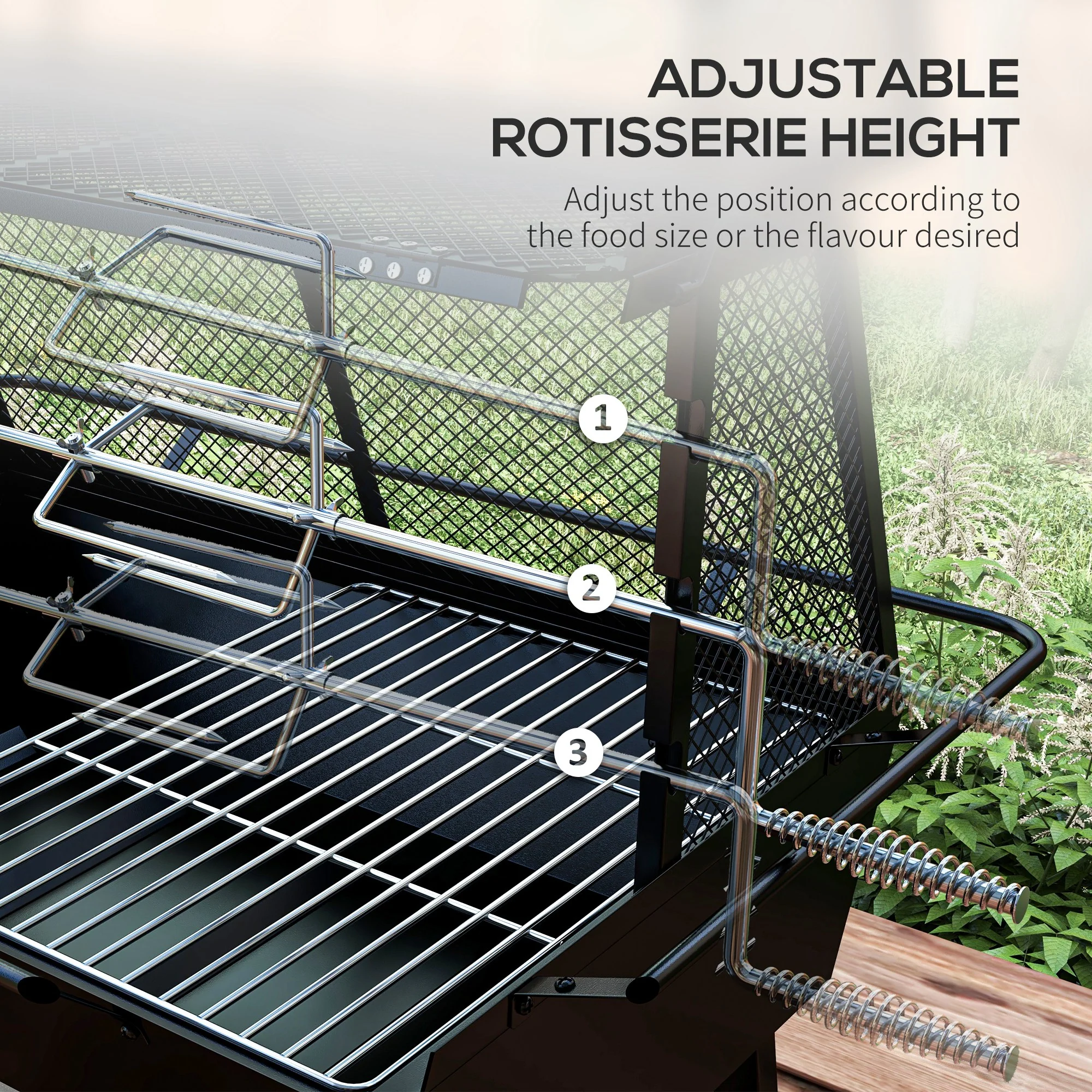 3-in-1 BBQ Grill, Rotisserie Roaster and Fire Pit, with Cover for Picnic Camping - Image 7