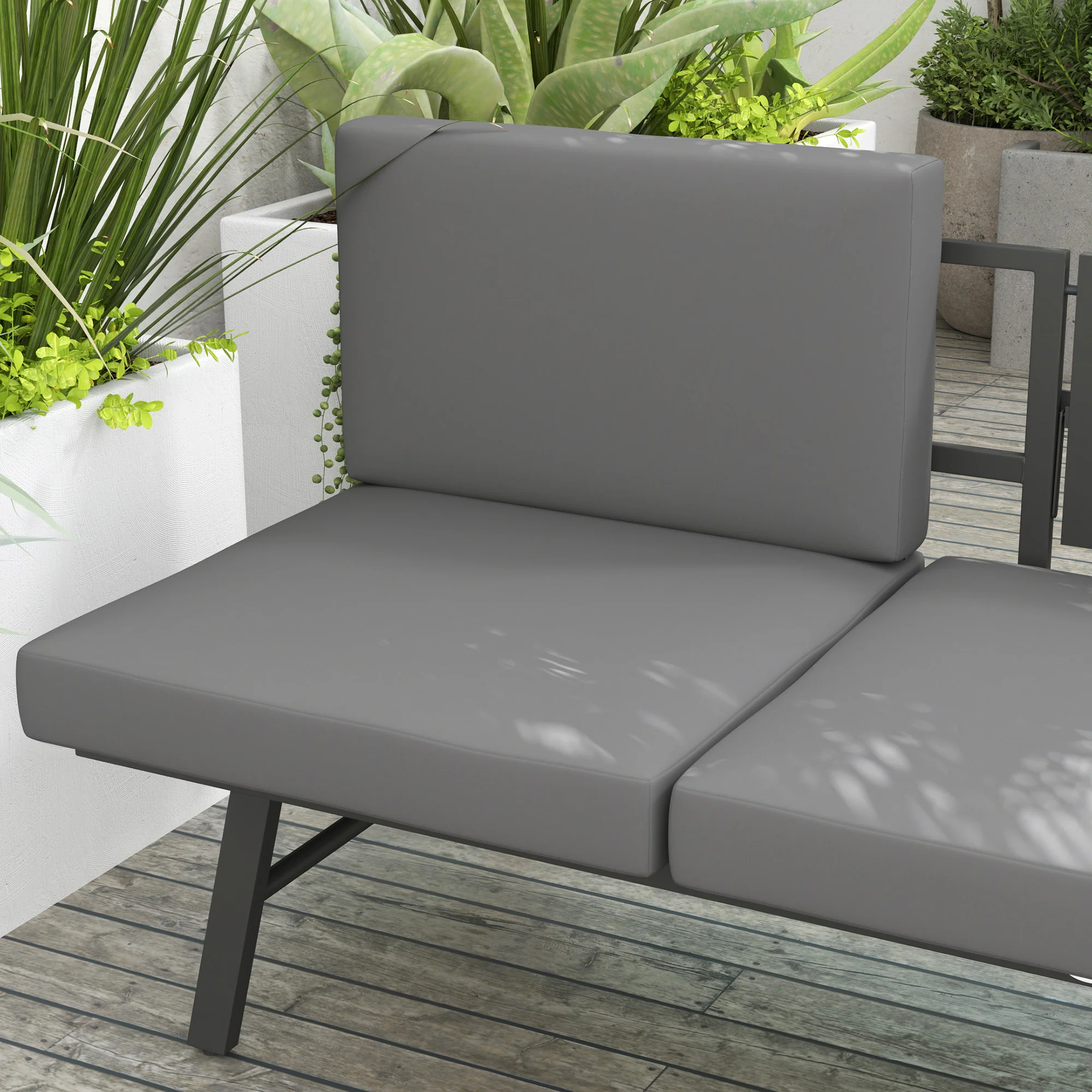 3-Seater Outdoor Sofa, 3-in-1  Lounge Chair with 5-Position Adjustable Back, Grey - Image 11