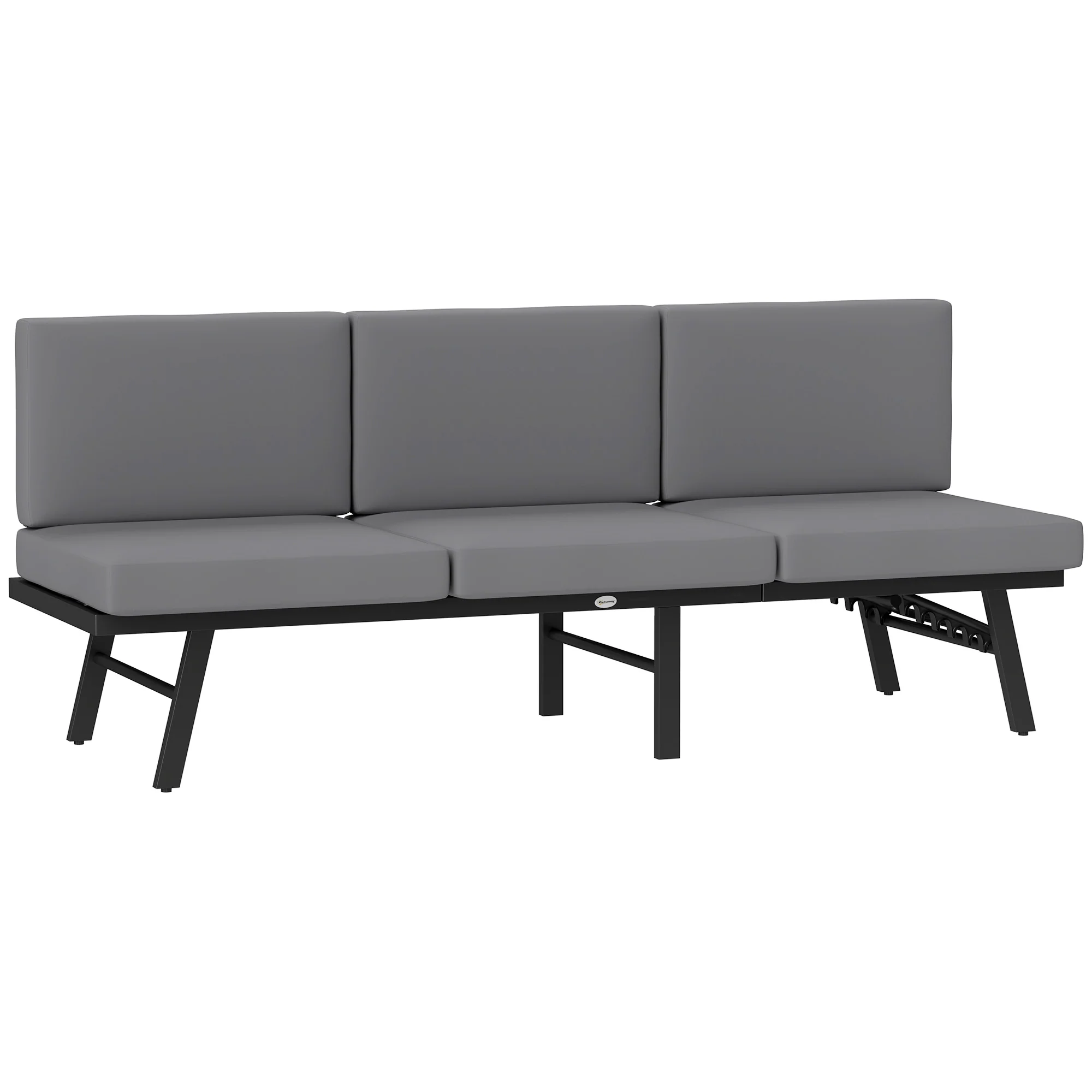3-Seater Outdoor Sofa, 3-in-1  Lounge Chair with 5-Position Adjustable Back, Grey - Image 12