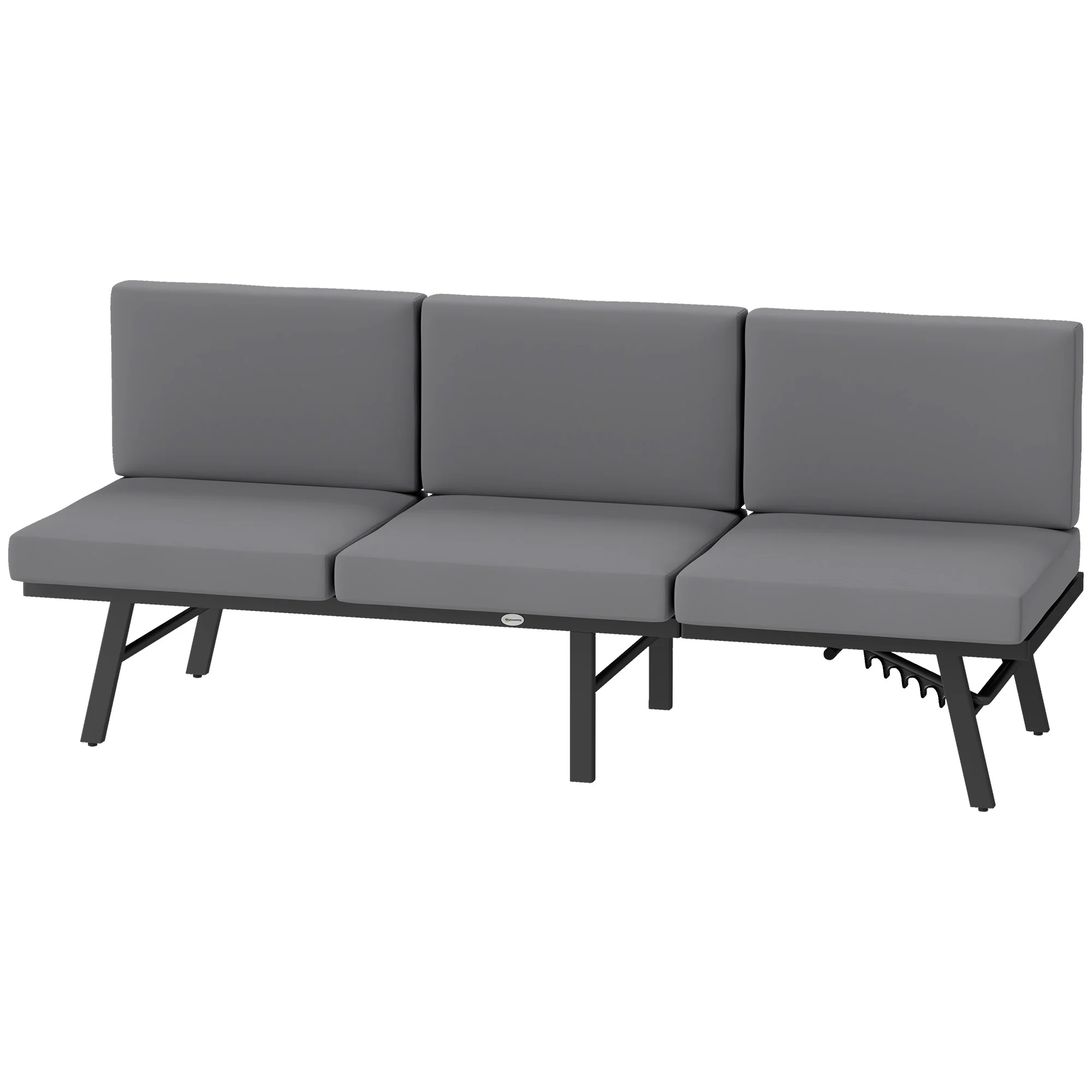 3-Seater Outdoor Sofa, 3-in-1  Lounge Chair with 5-Position Adjustable Back, Grey - Image 2
