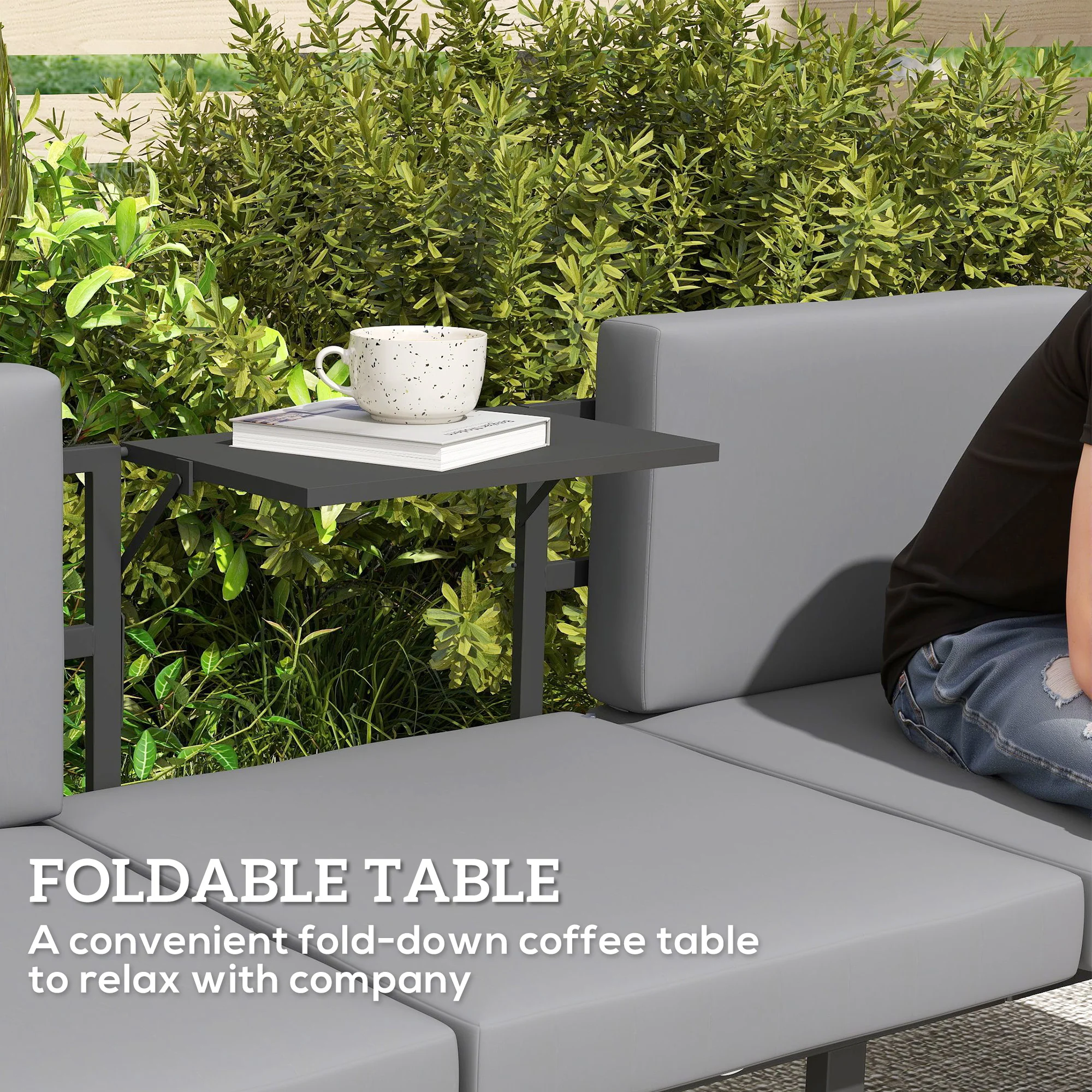 3-Seater Outdoor Sofa, 3-in-1  Lounge Chair with 5-Position Adjustable Back, Grey - Image 8