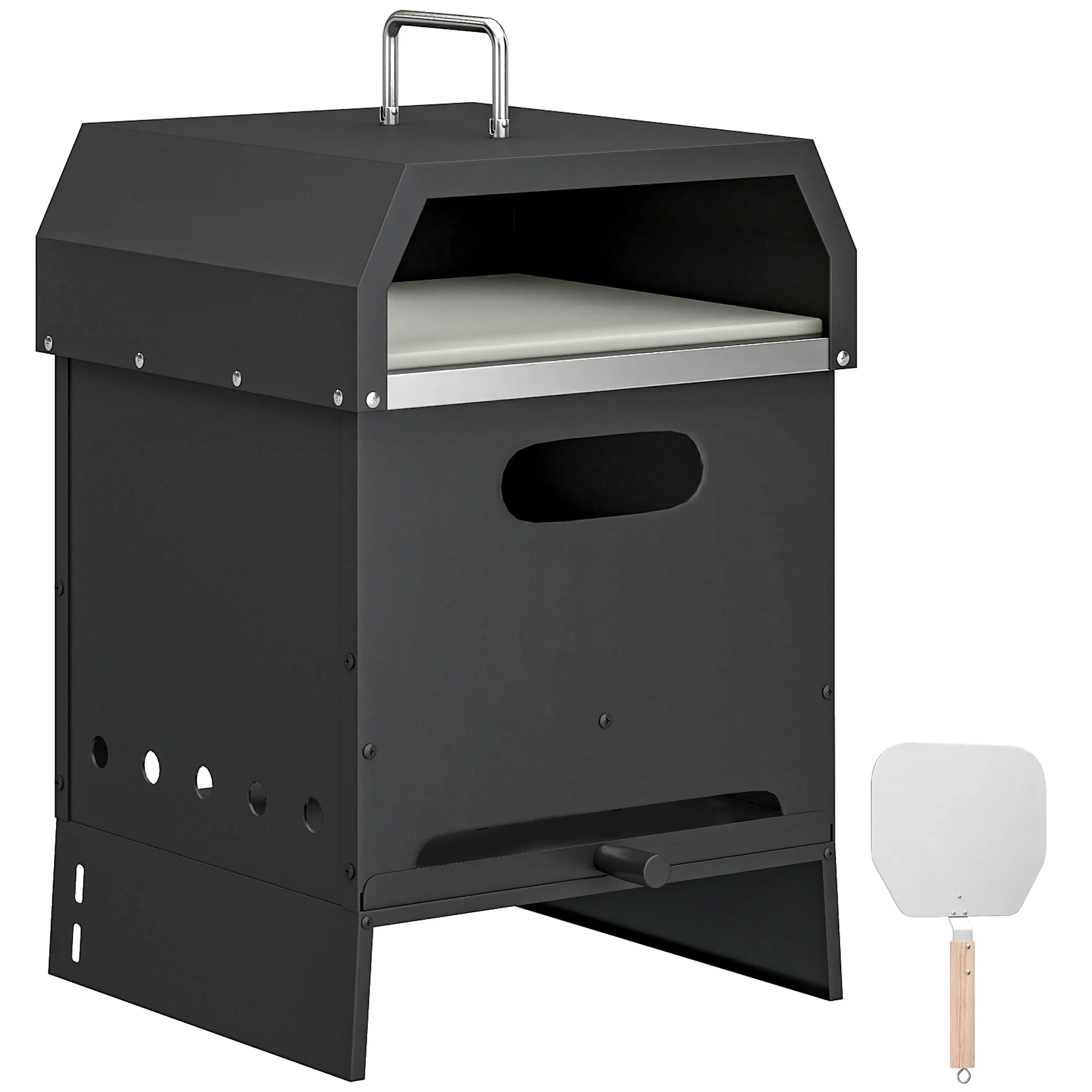 3-in-1 Wood-Fired Pizza Oven with Stone & Peel for Charcoal Grill, Black - Image 12