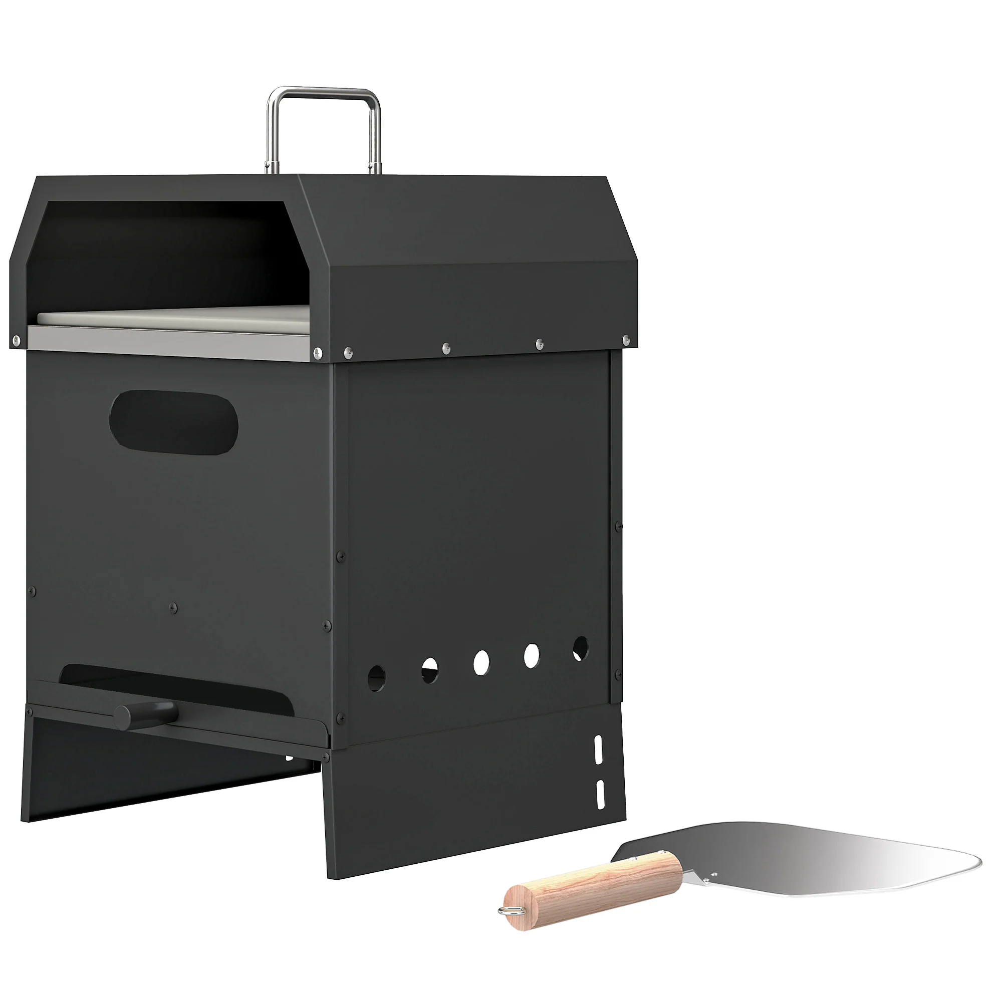 3-in-1 Wood-Fired Pizza Oven with Stone & Peel for Charcoal Grill, Black - Image 2