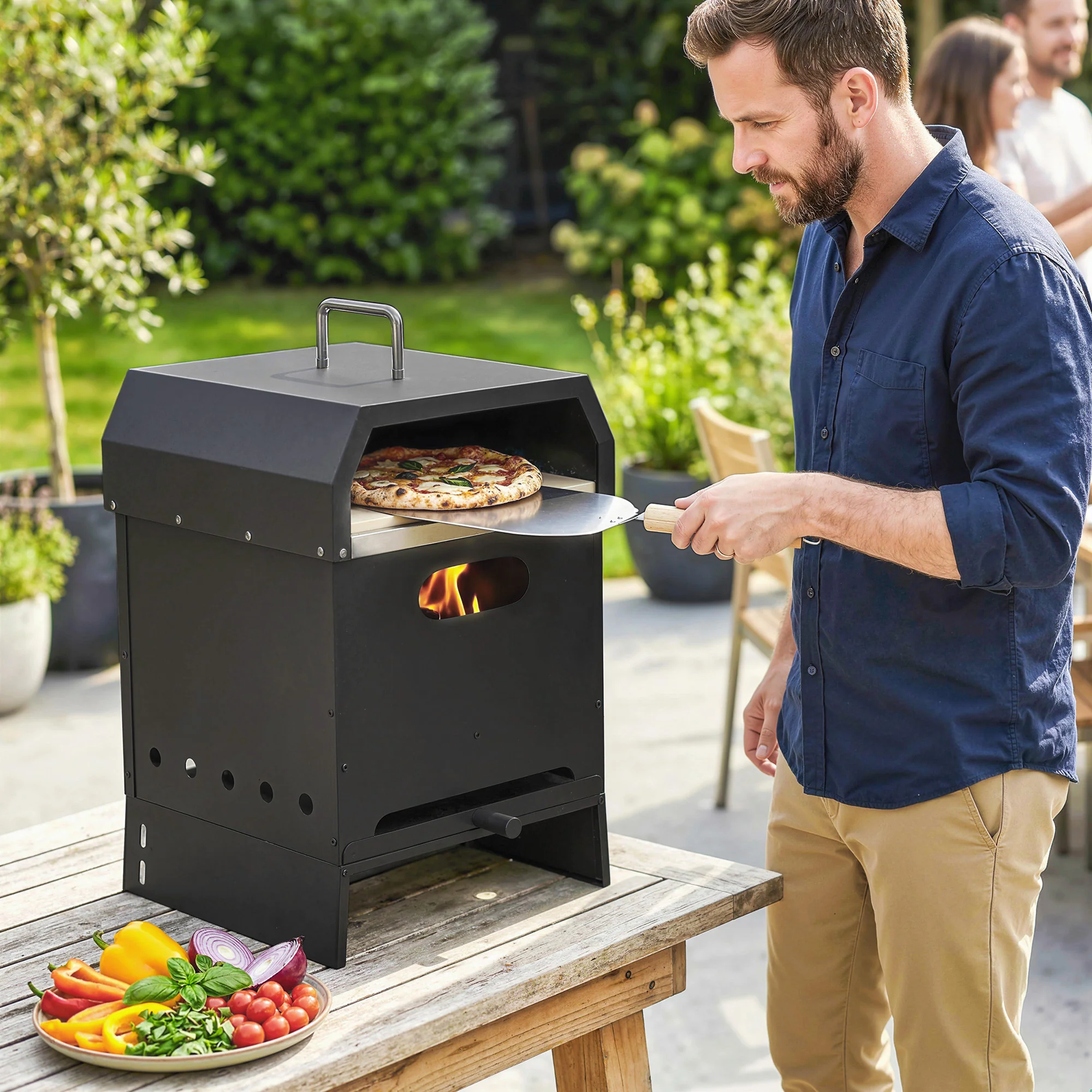 3-in-1 Wood-Fired Pizza Oven with Stone & Peel for Charcoal Grill, Black - Image 4
