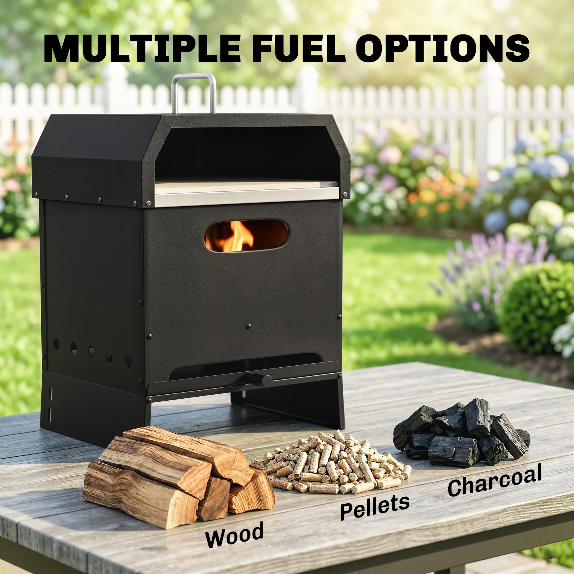 3-in-1 Wood-Fired Pizza Oven with Stone & Peel for Charcoal Grill, Black - Image 7