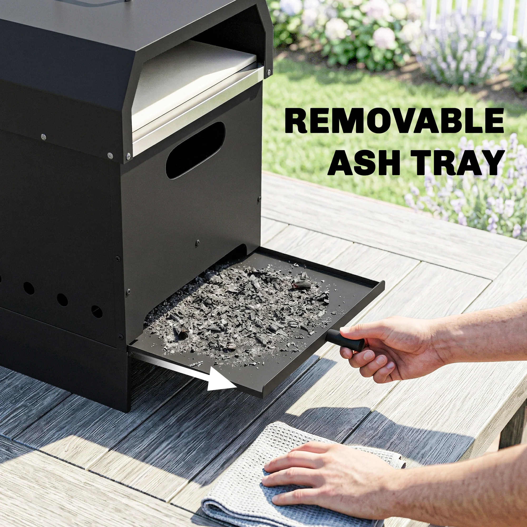 3-in-1 Wood-Fired Pizza Oven with Stone & Peel for Charcoal Grill, Black - Image 9