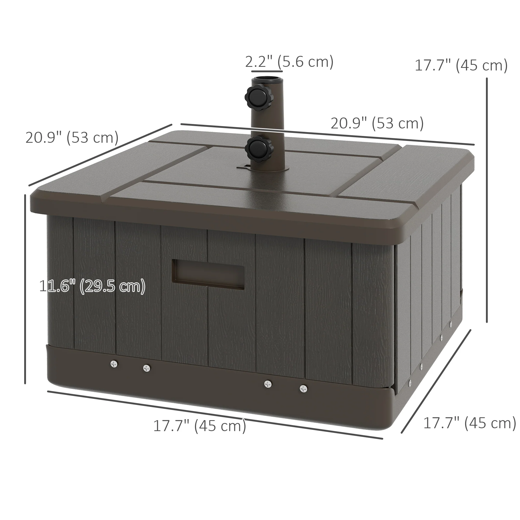 3-in-1 Umbrella Base with Coffee Table & Planter, Wheels, Brown - Image 5