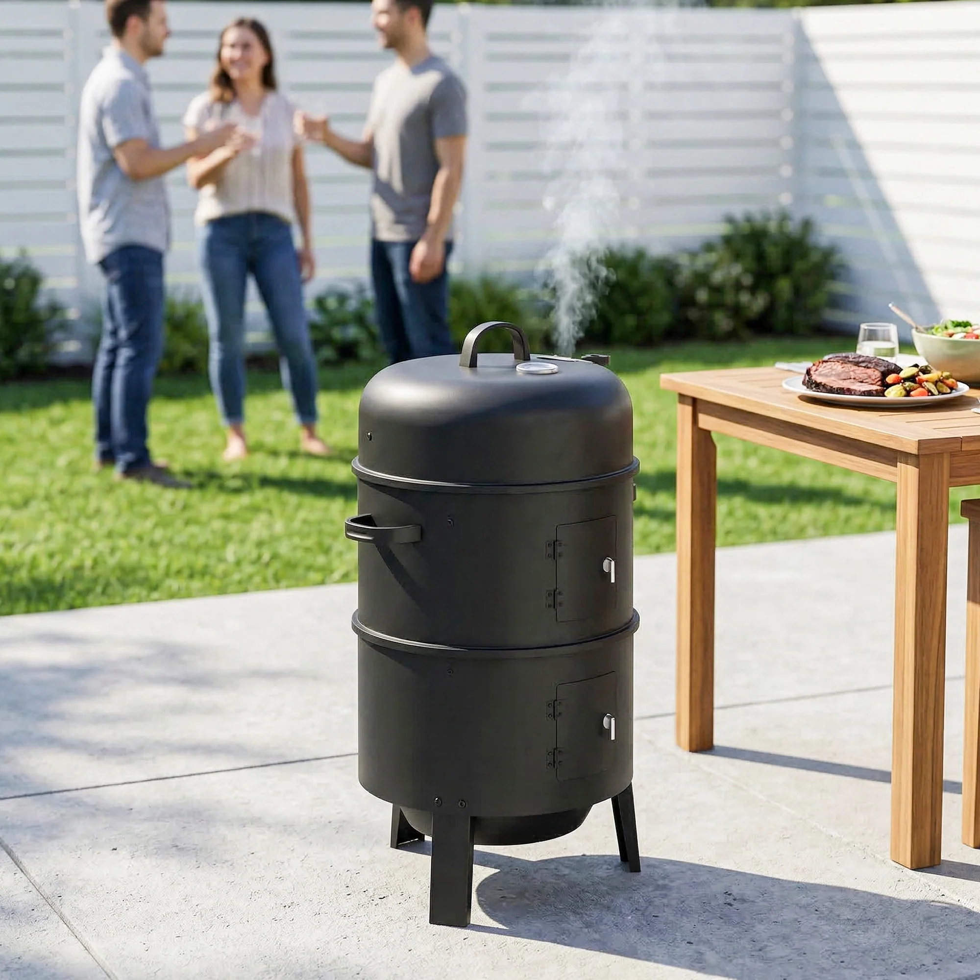3-in-1 Vertical Charcoal Smoker with 2 Grill Grates - Image 4