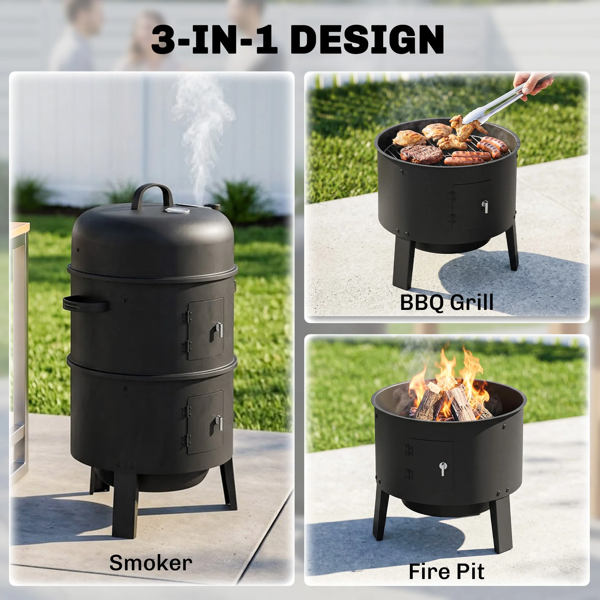 3-in-1 Vertical Charcoal Smoker with 2 Grill Grates - Image 6