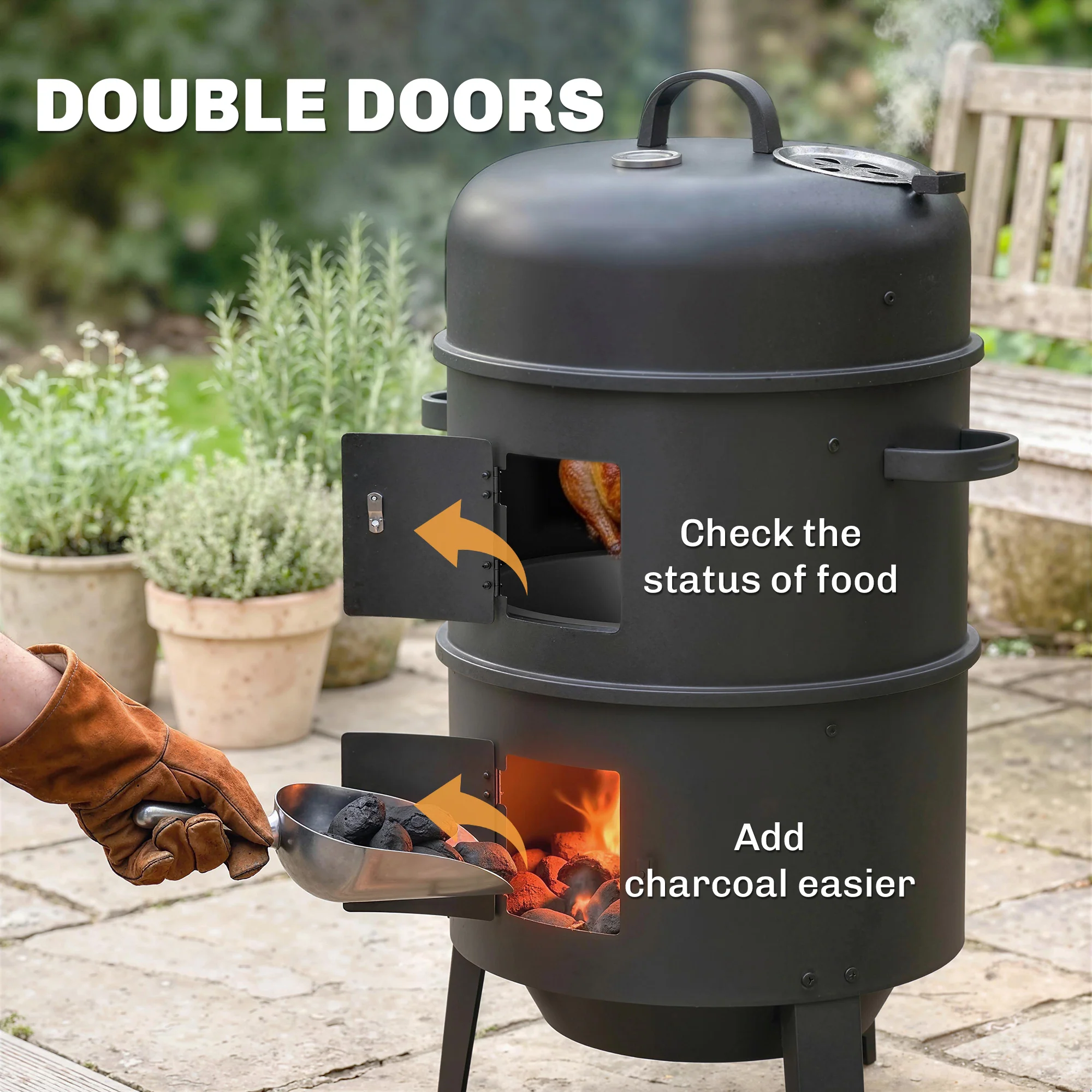3-in-1 Vertical Charcoal Smoker with 2 Grill Grates - Image 9