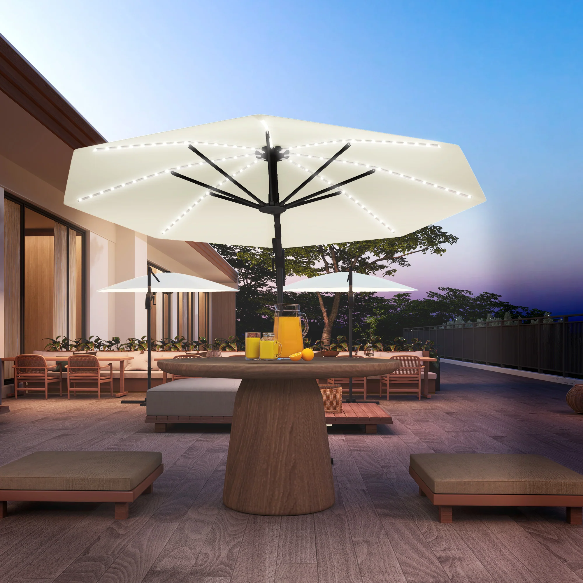 3m 360° Rotation Overhanging Parasol with Lights, Crank Handle & Cross Base, UPF 50+, Cream - Image 4